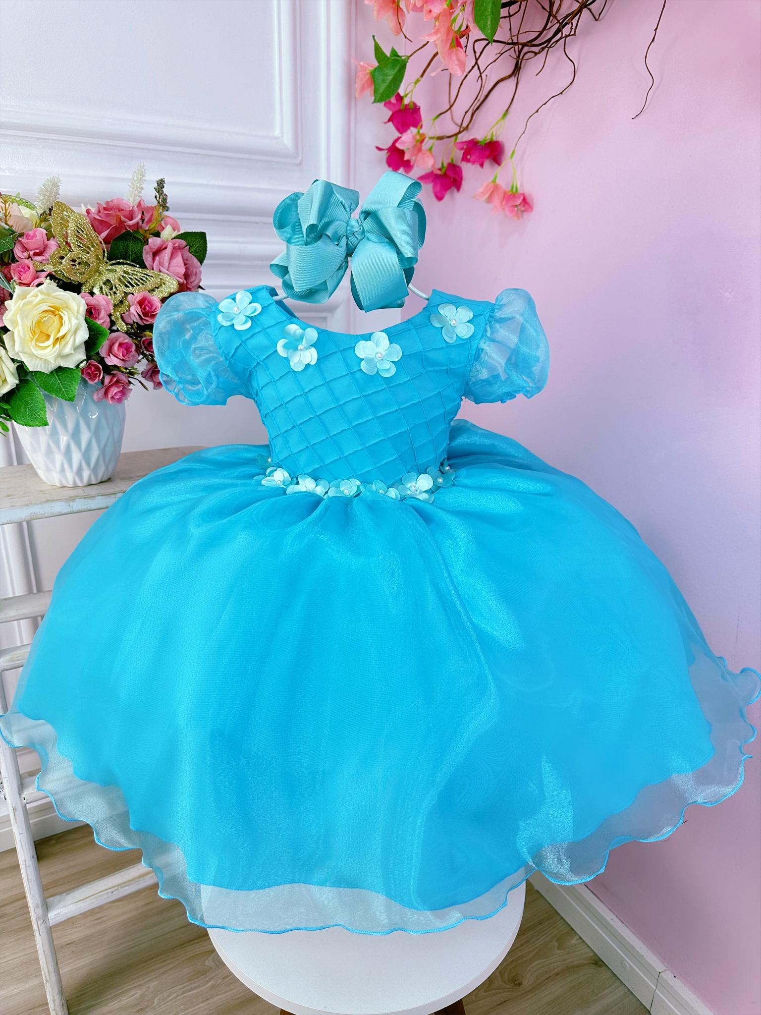 Vestido Infantil Verde Princesas C/ Aplique Flores