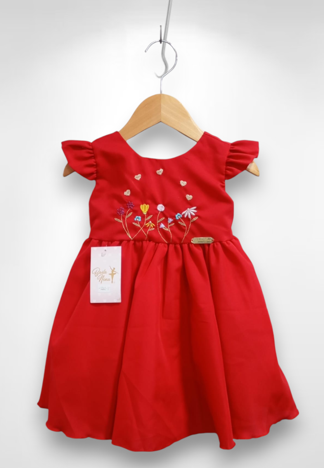 Vestido Infantil Vermelho Busto Com Bordado Festas Luxo