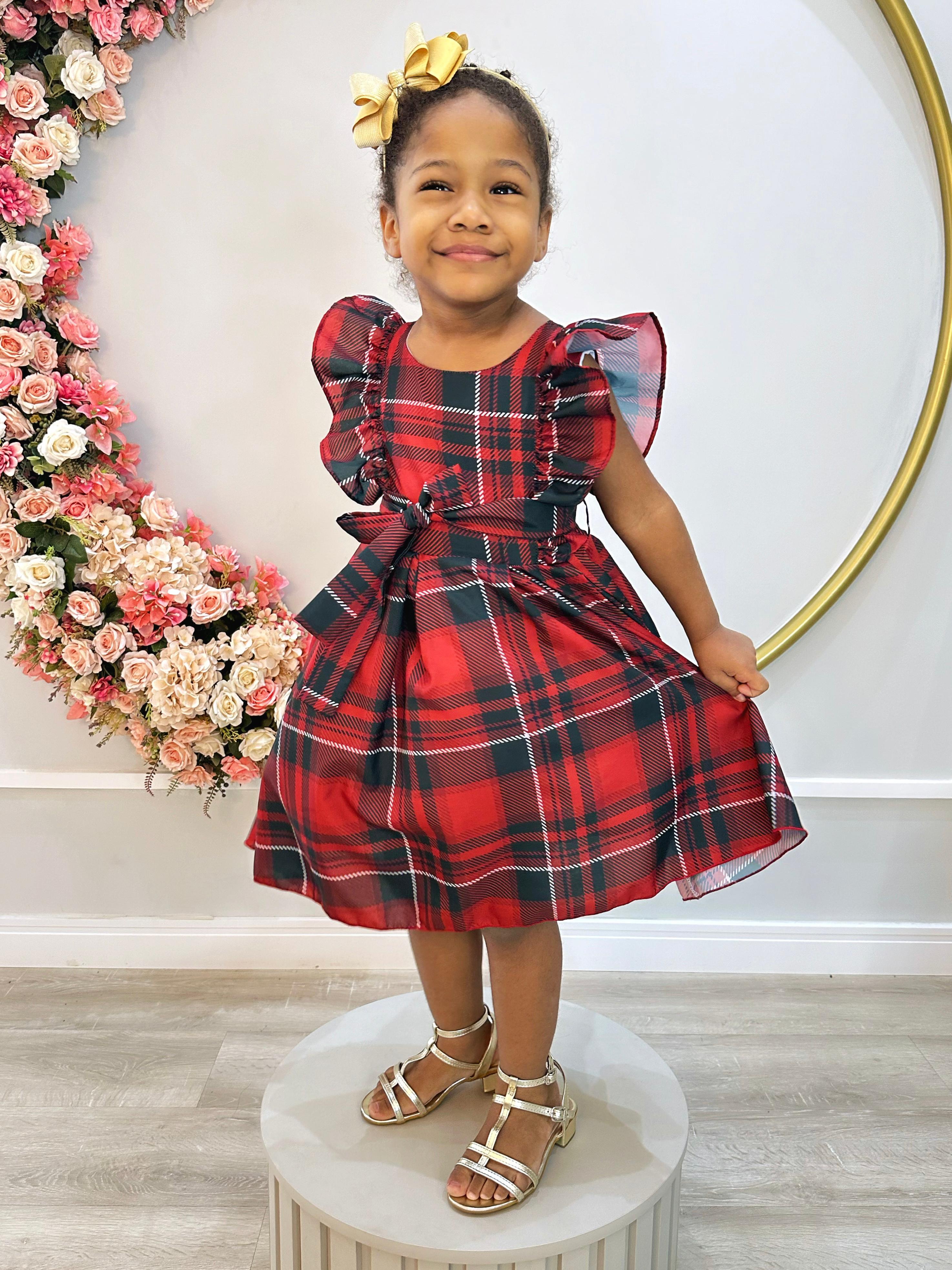 Vestido Infantil Xadrez Vermelho Tartan Festas Luxo