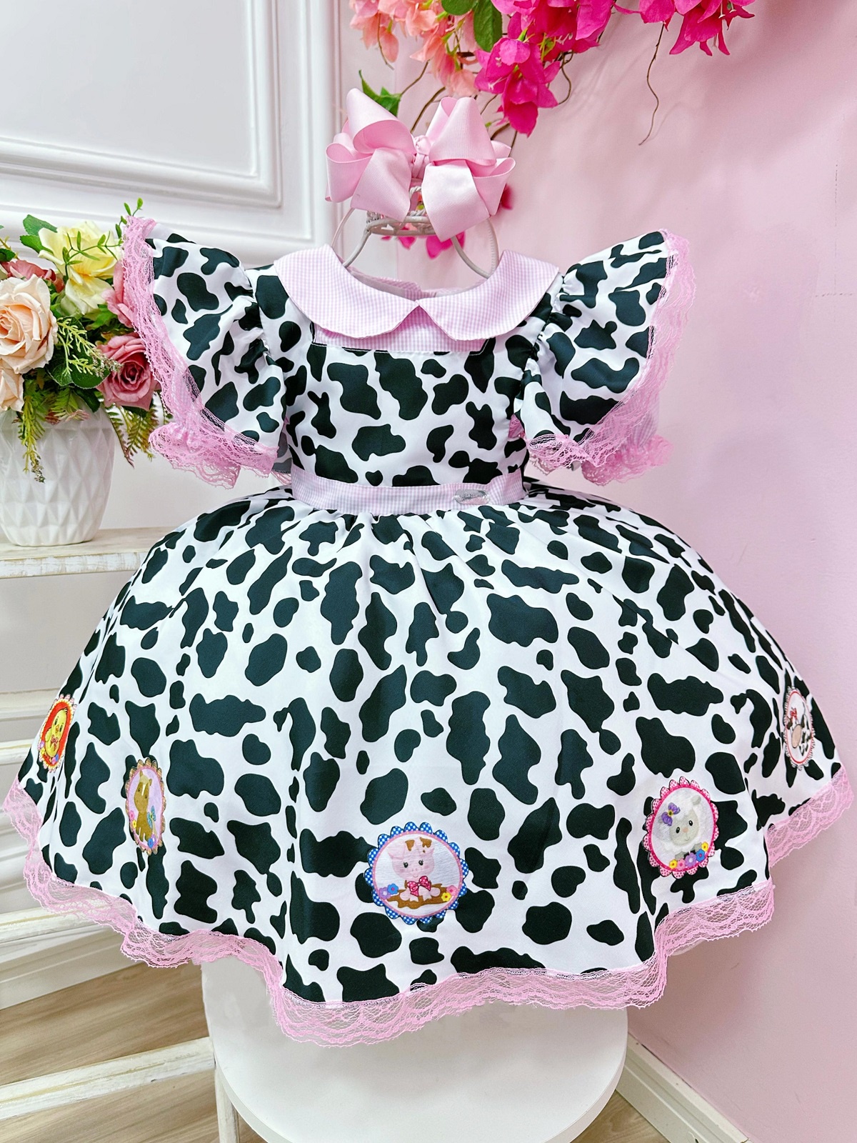 Conjunto Infantil Cropped e Jardineira Fazendinha Vaquinha
