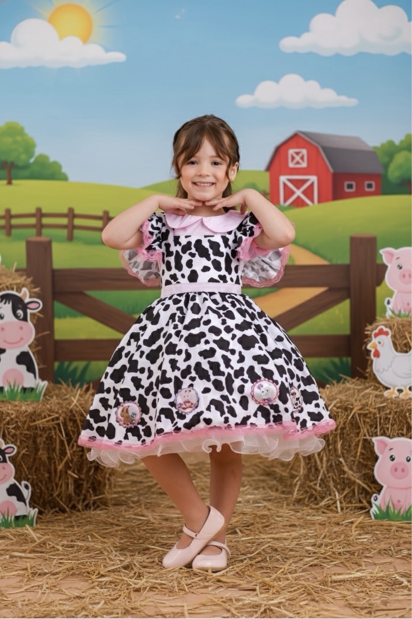 Conjunto Infantil Cropped e Jardineira Fazendinha Vaquinha
