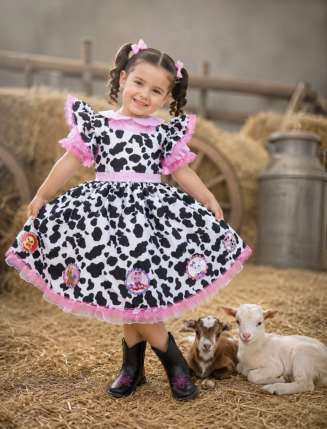 Conjunto Infantil Cropped e Jardineira Fazendinha Vaquinha
