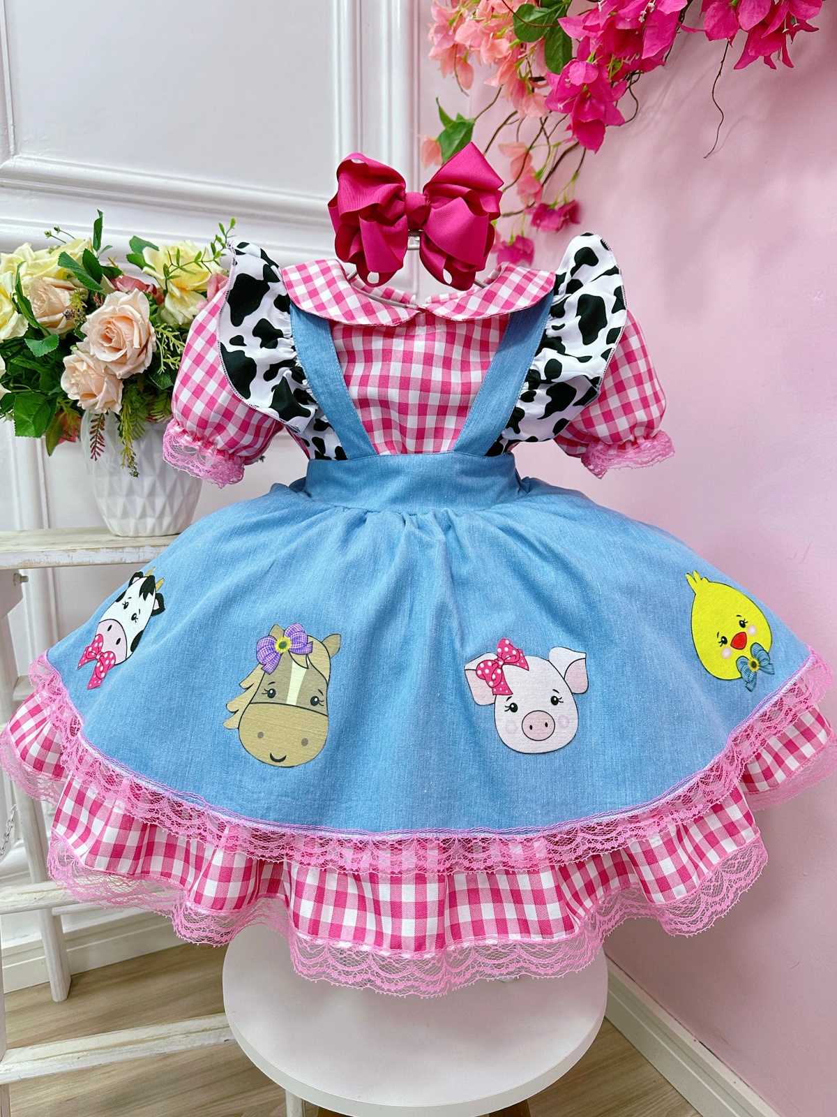 Conjunto Infantil Cropped e Salopete Fazendinha Vaquinha