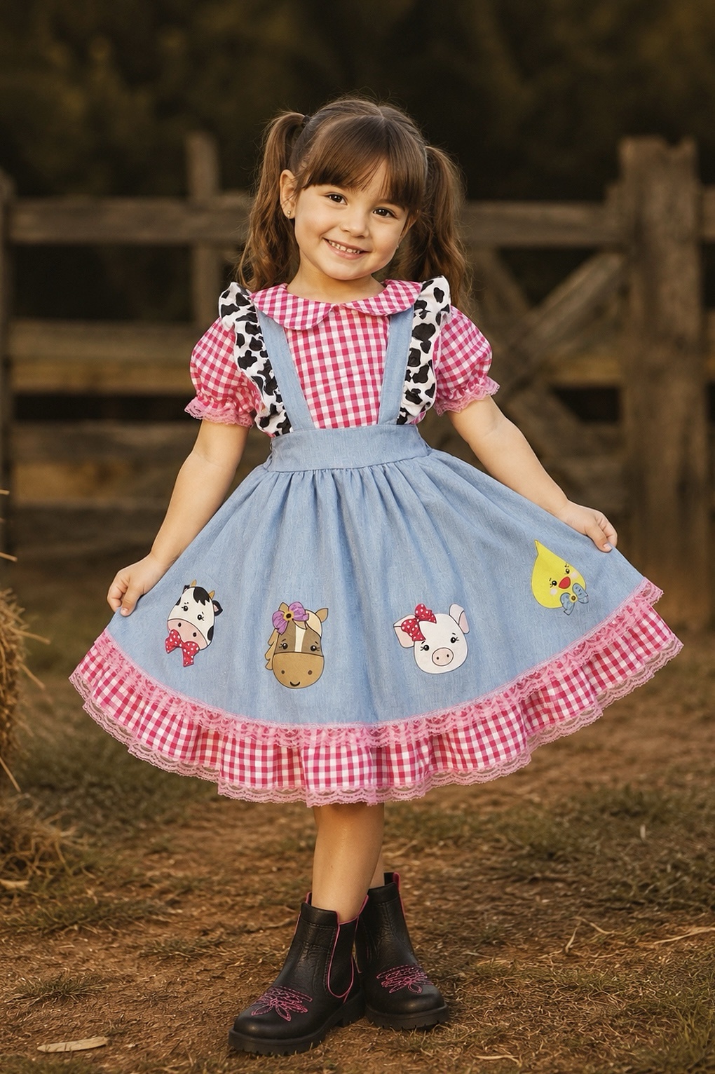 Conjunto Infantil Cropped e Salopete Fazendinha Vaquinha