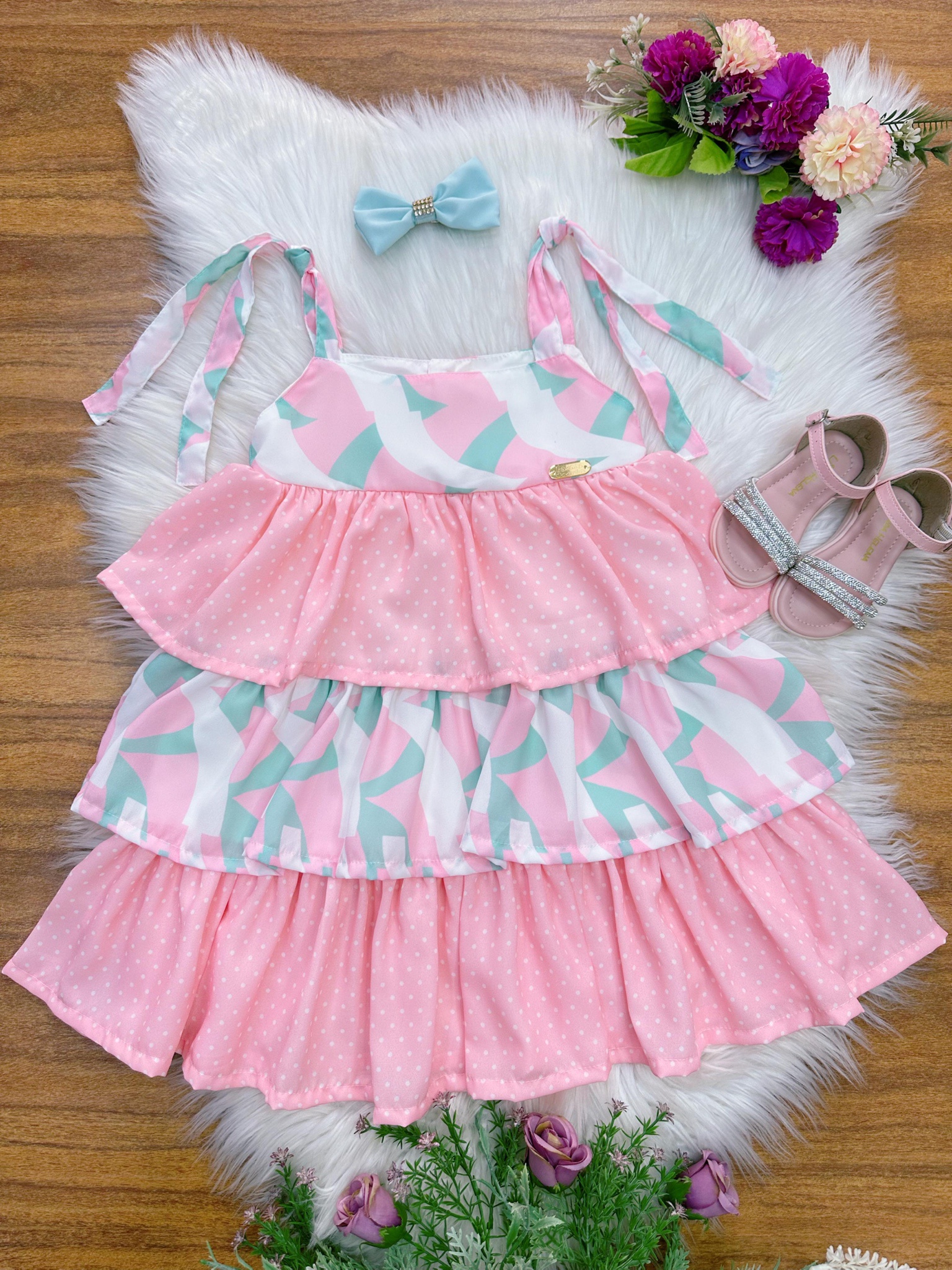 Vestido Infantil Casual Primavera Rosa Claro Colorido