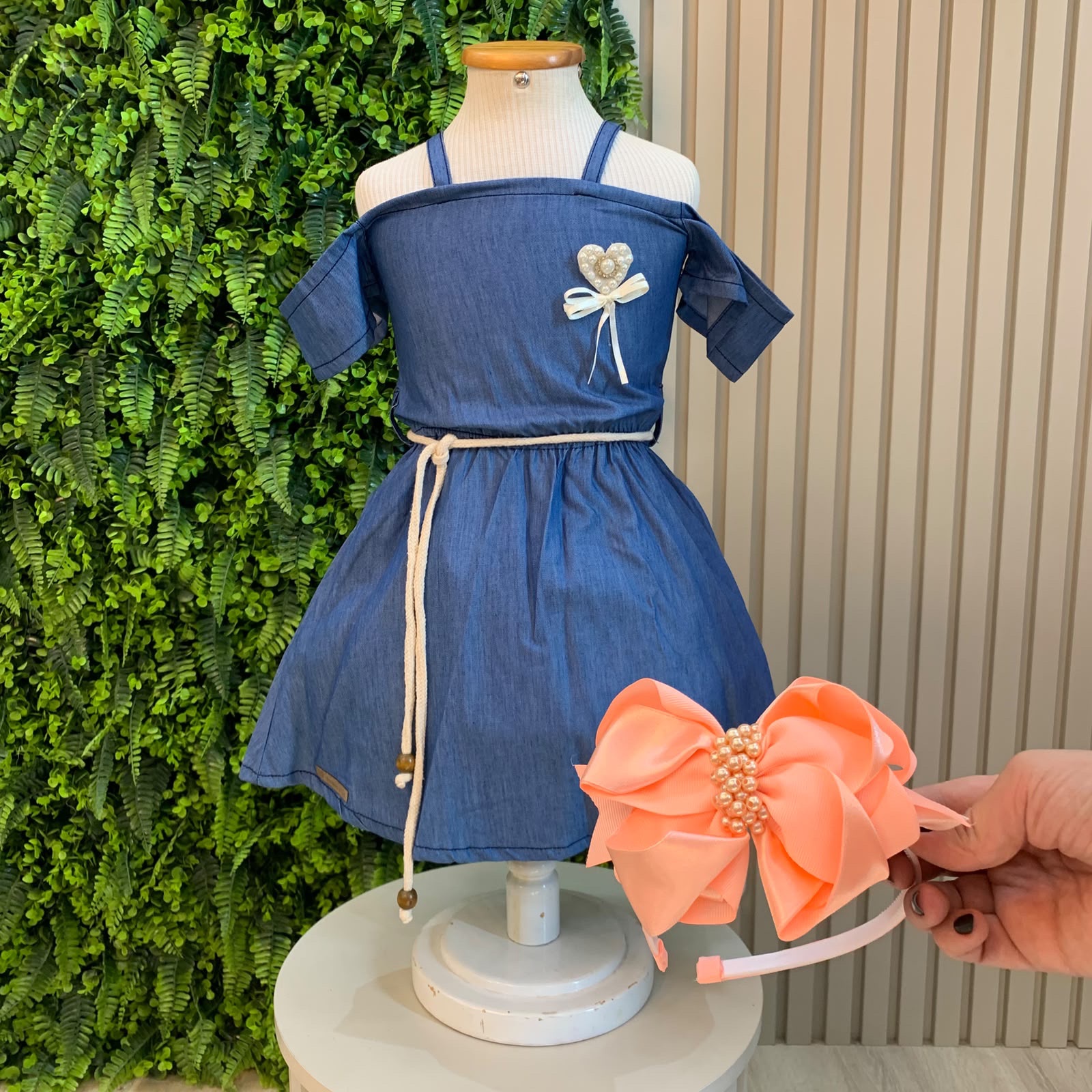 Vestido Infantil Jeans + Tiara ou Laço