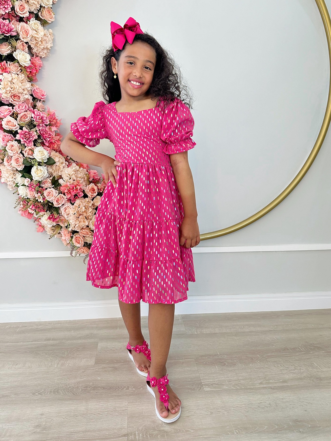 Vestido Infantil Primavera Verão Pink C/ Riscos Coloridos Casual