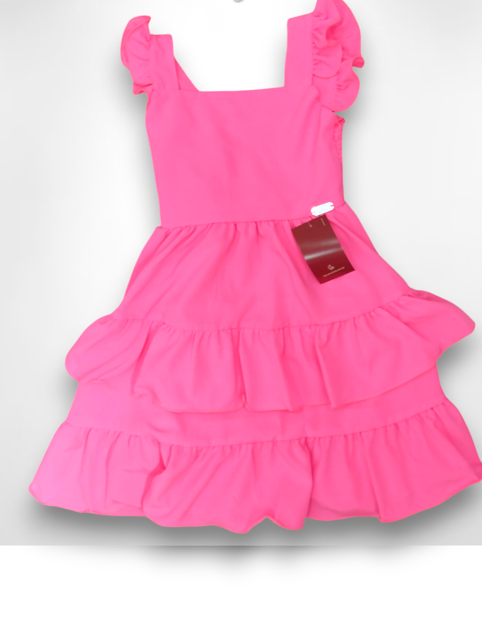 Vestido Infantil Primavera Verão Rosa Neon Saia C/ Babado