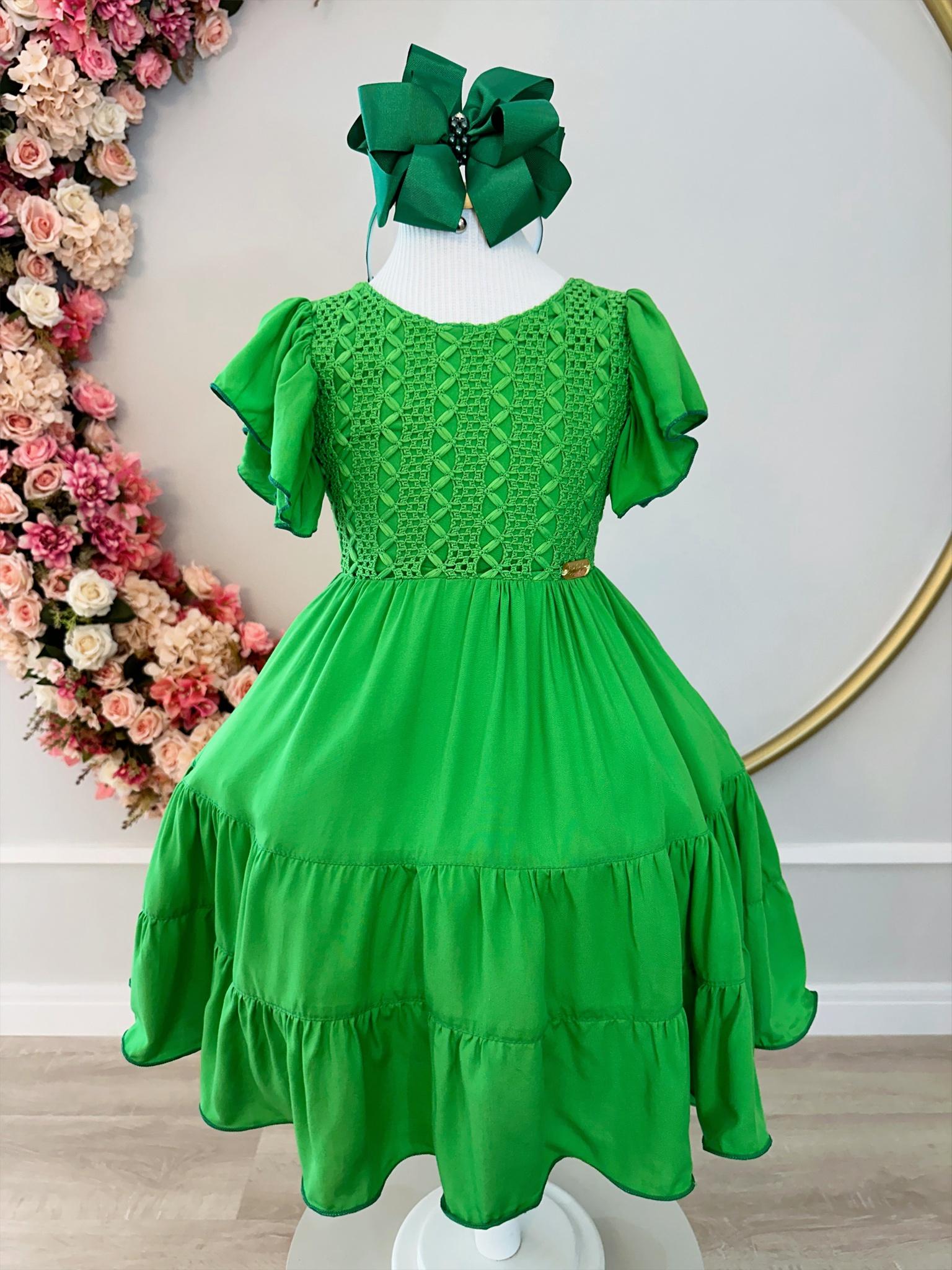 Vestido Infantil Primavera Verão Verde Bandeira Casual