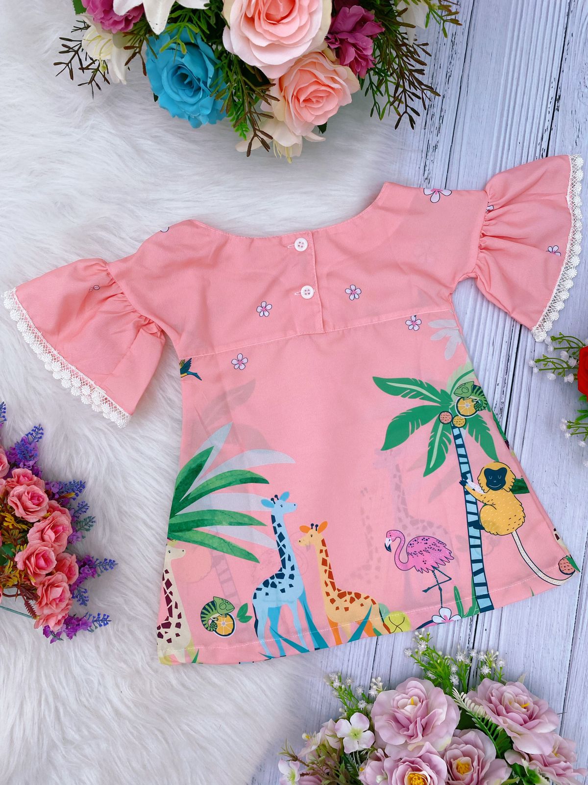 Vestido Infantil Branco Com Borboletas Rosas Pink - Trapézio