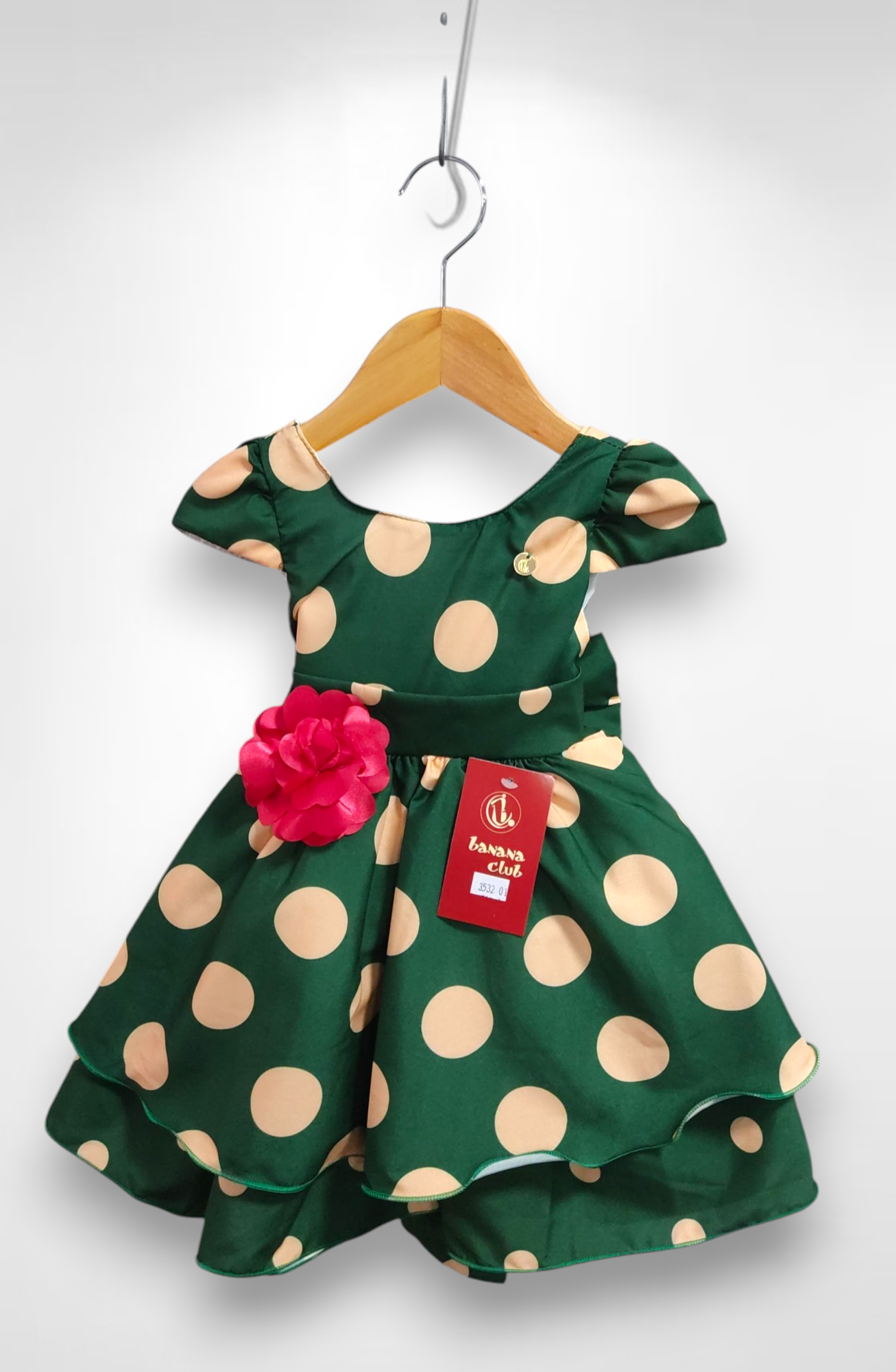 Vestido Infantil Verde Militar C/ Broche de Flor Festas