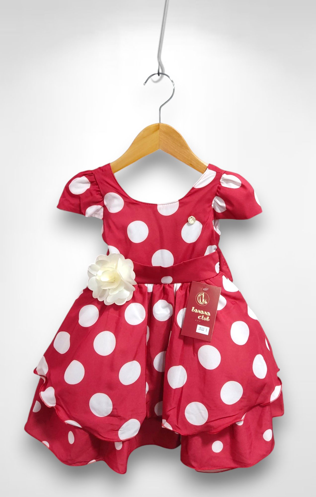 Vestido Infantil Vermelho C/ Broche de Flor Festas