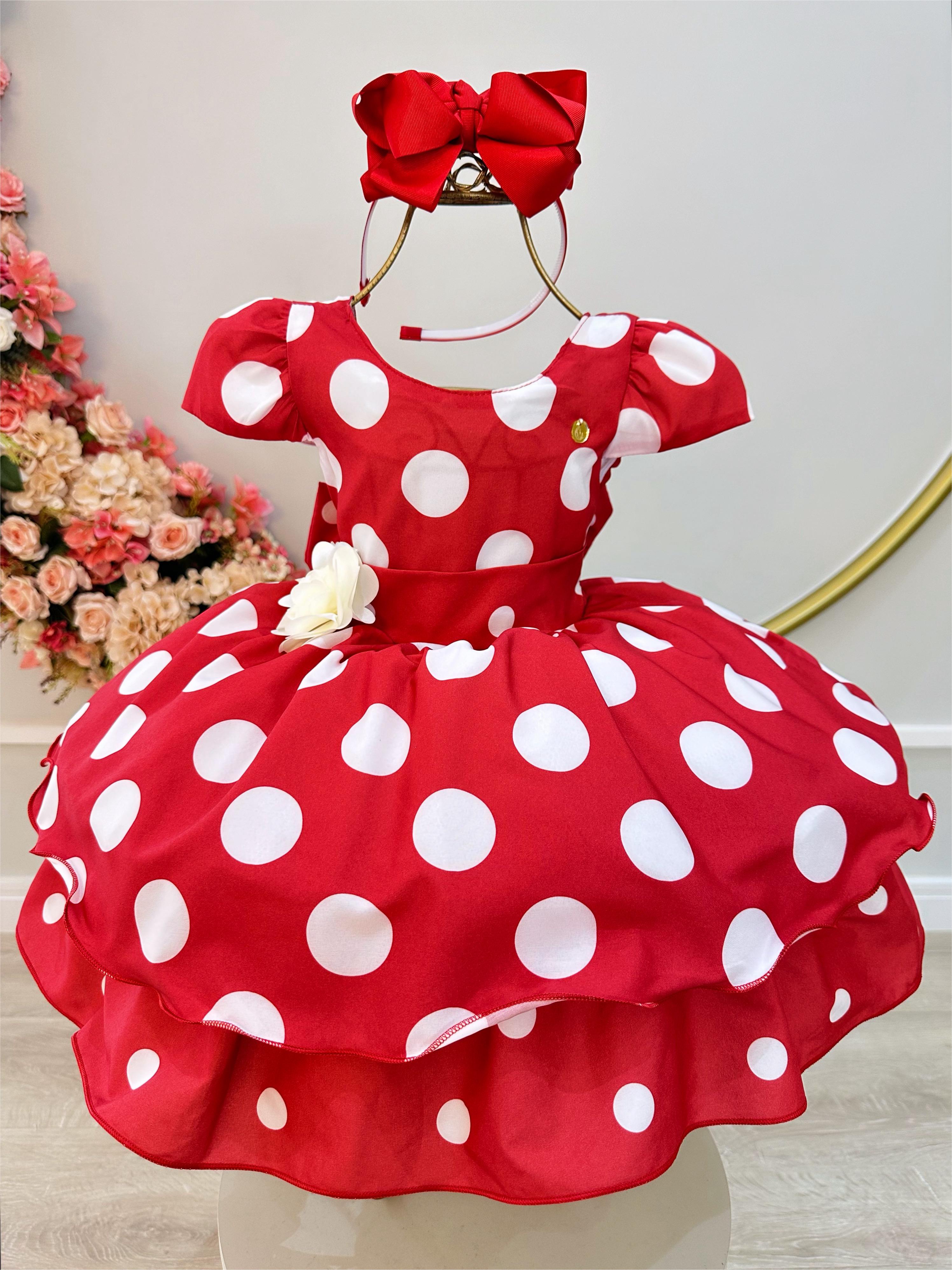 Vestido Infantil Vermelho C/ Broche de Flor Festas