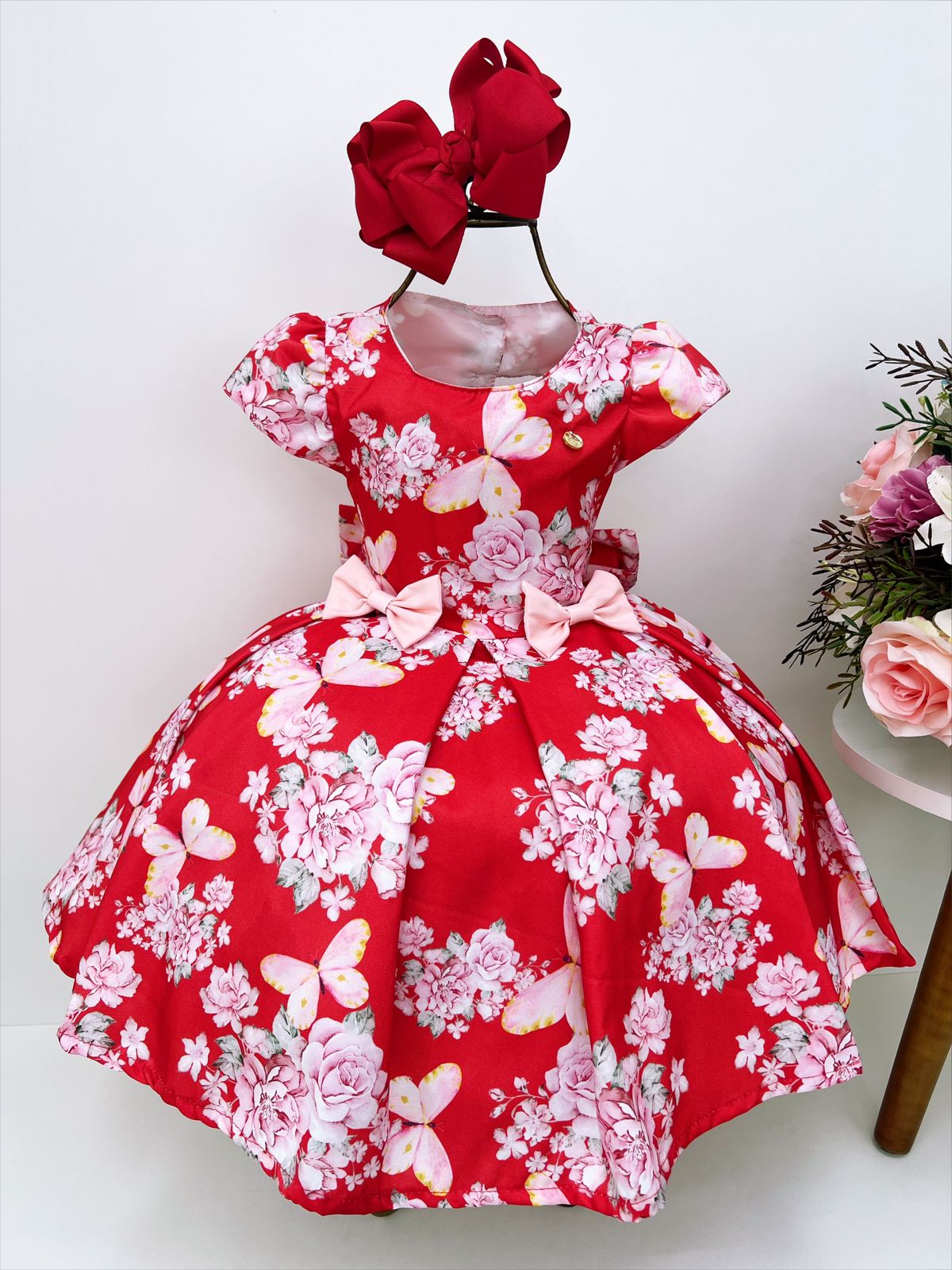 Vestido Infantil Princesa Jardim Encantado Vermelho Luxo