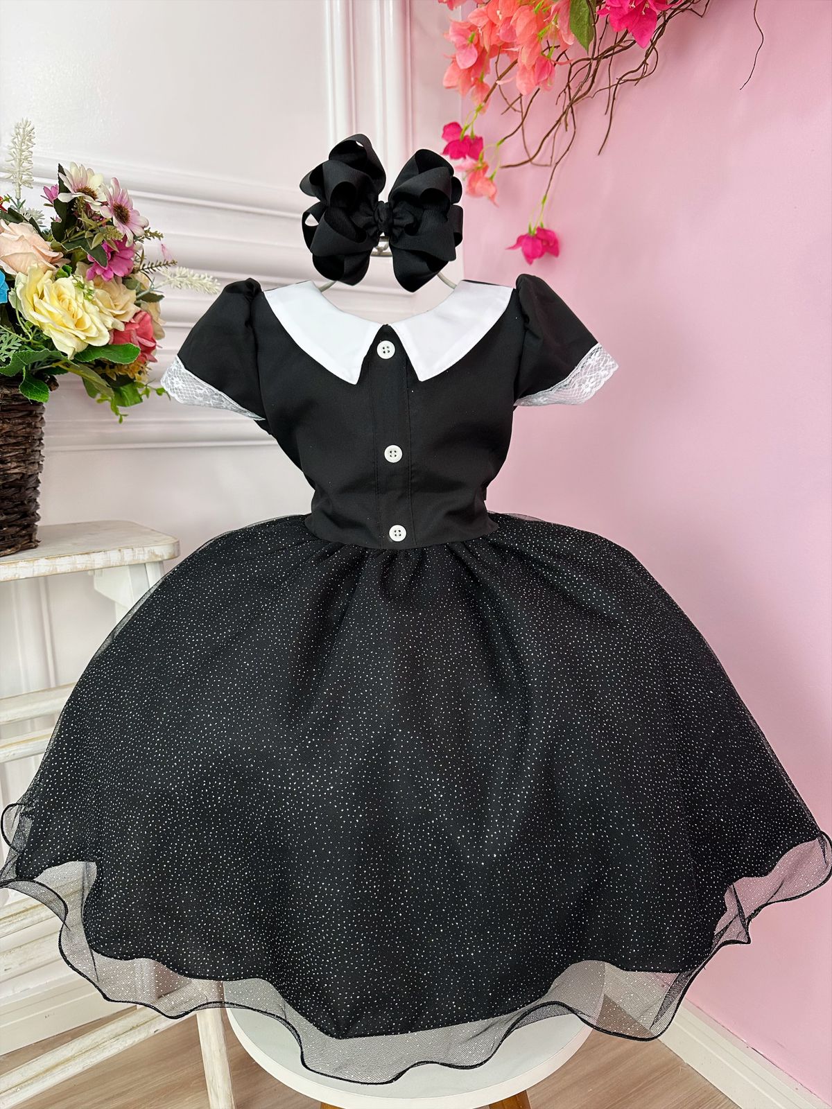 Vestido Infantil Preto Saia C/ Glitter