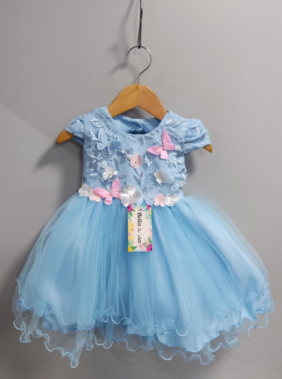 Vestido Infantil Azul Claro Jardim Encantado Renda Daminhas