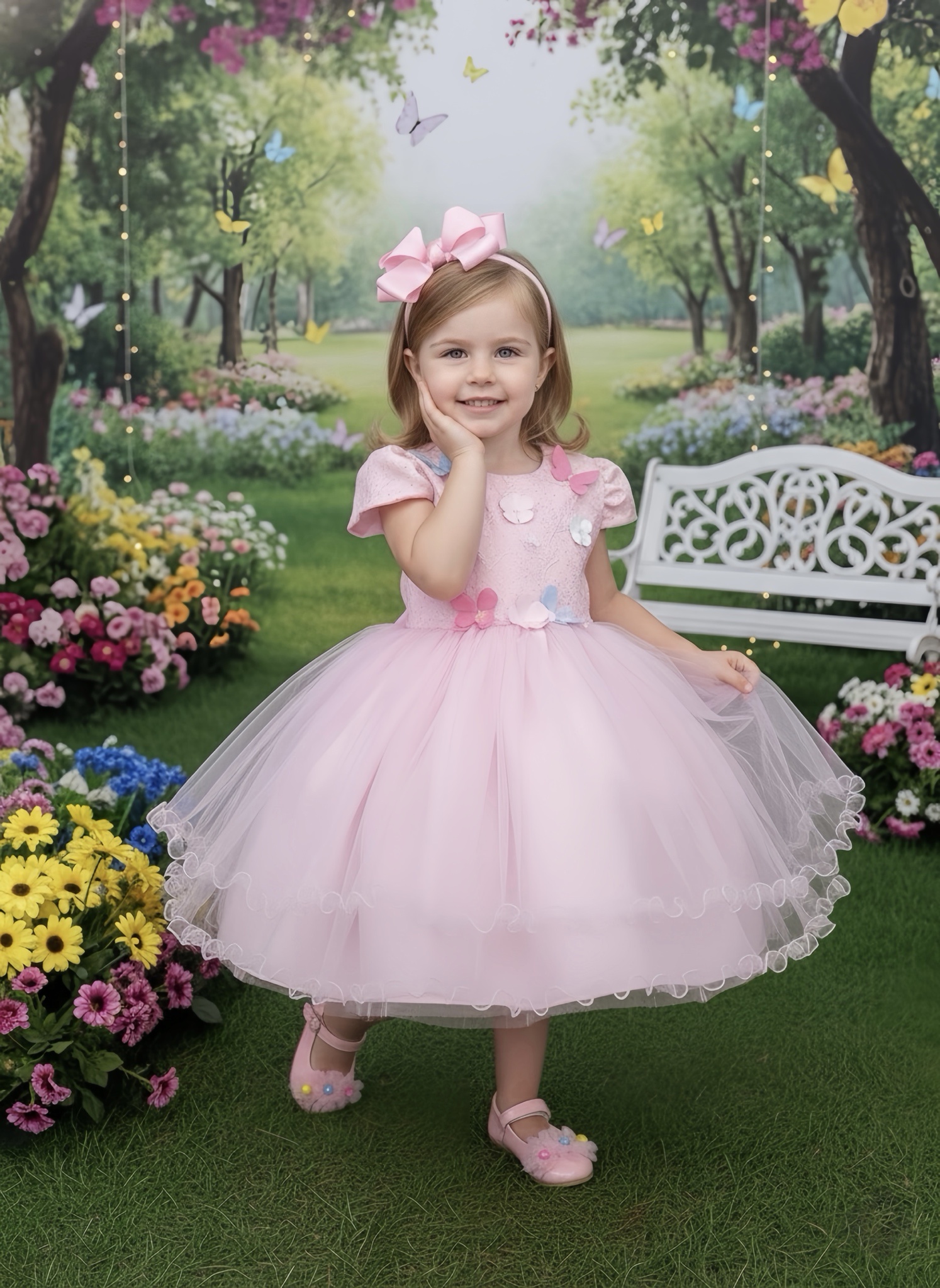 Vestido Infantil Rosa Claro Jardim Encantado Renda Daminhas