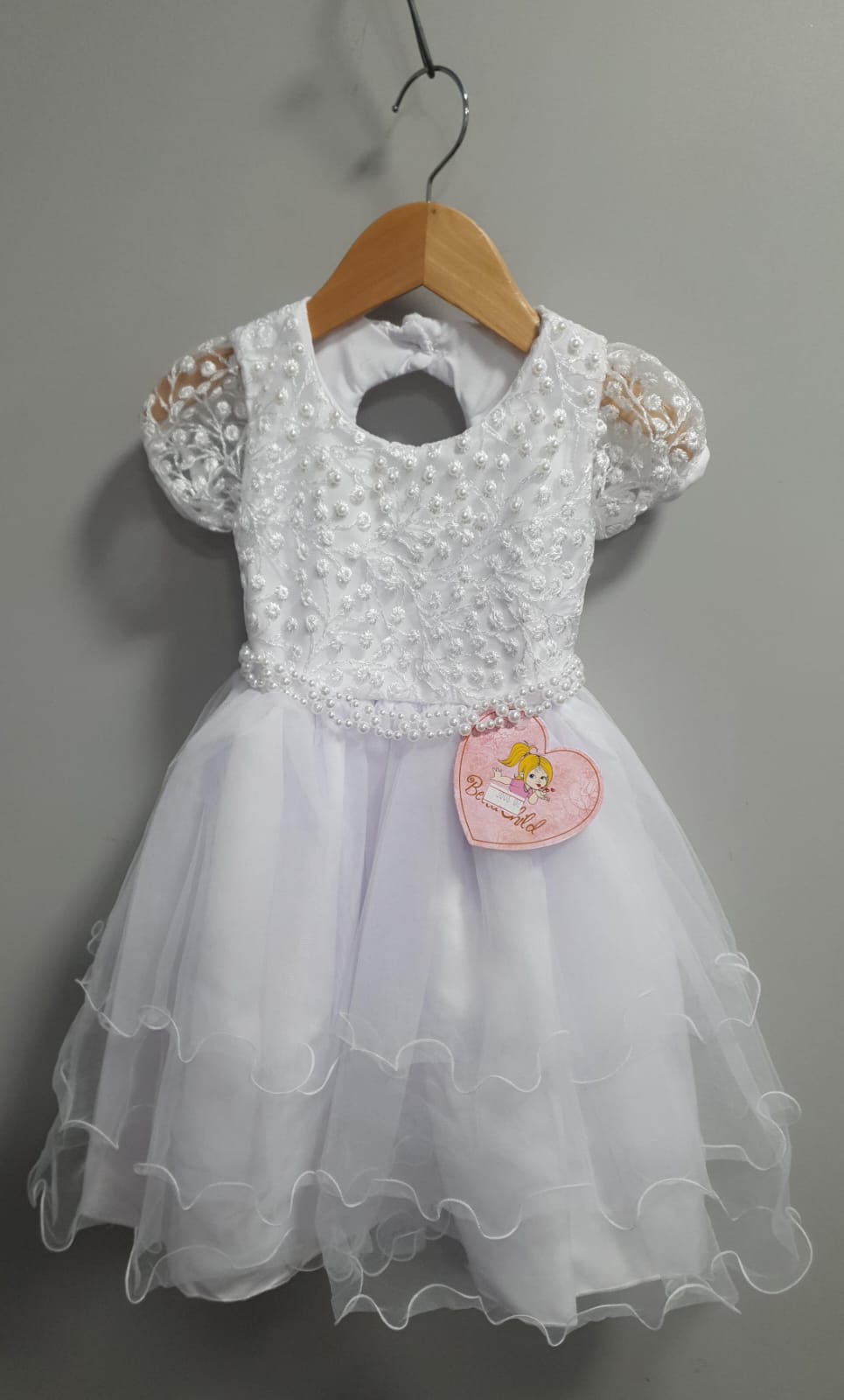 Vestido Infantil Branco Busto C/ Renda e Pérolas Daminhas Festas