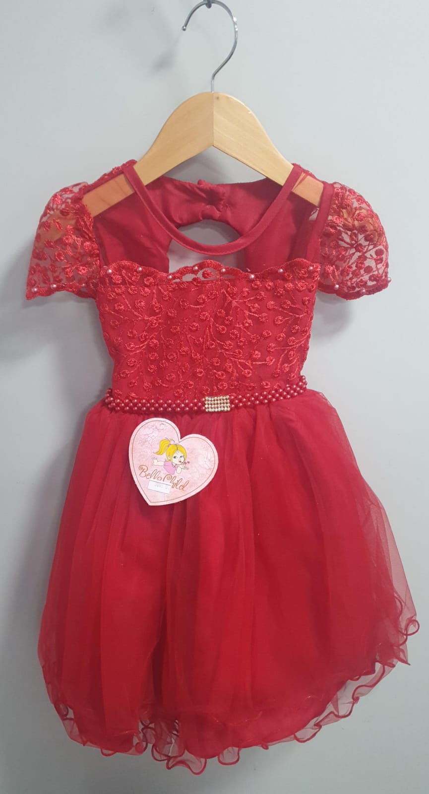 Vestido Infantil Vermelho Busto Renda e Bordado Damas Luxo