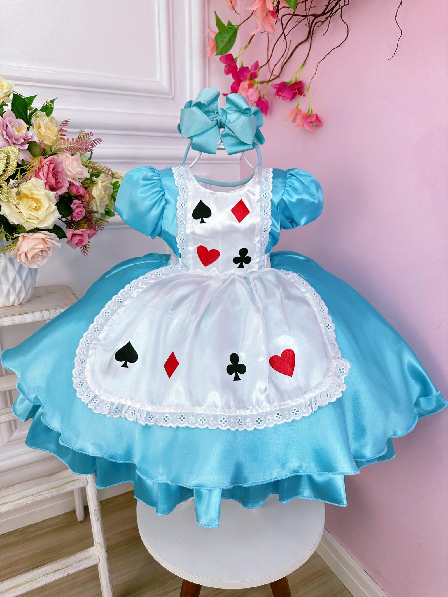 Vestido Infantil Alice no Pais das Maravilhas Festa Luxo