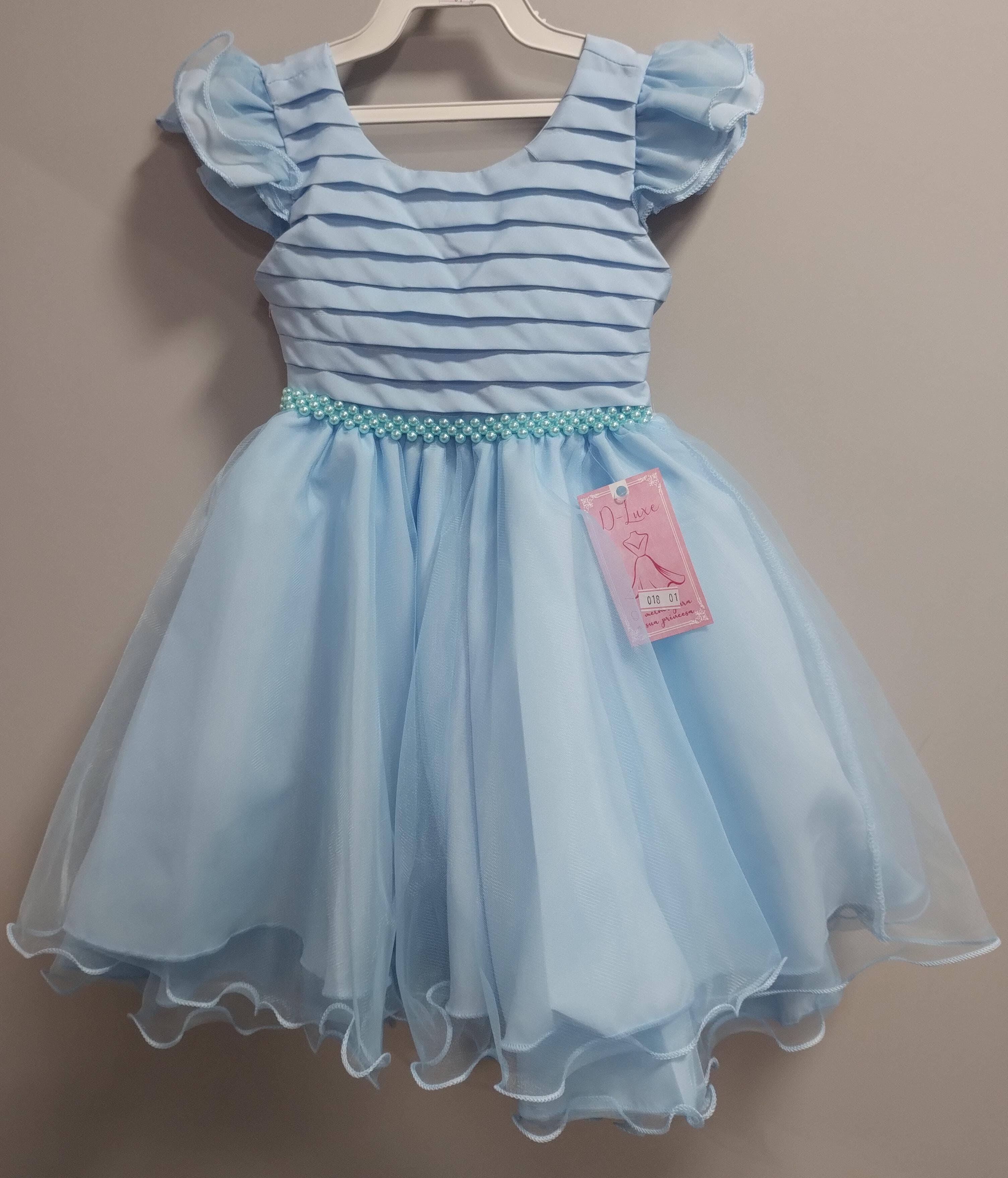 Vestido Infantil Azul Bebê Busto Plissado C/ Pérolas Festas - Rosa ...