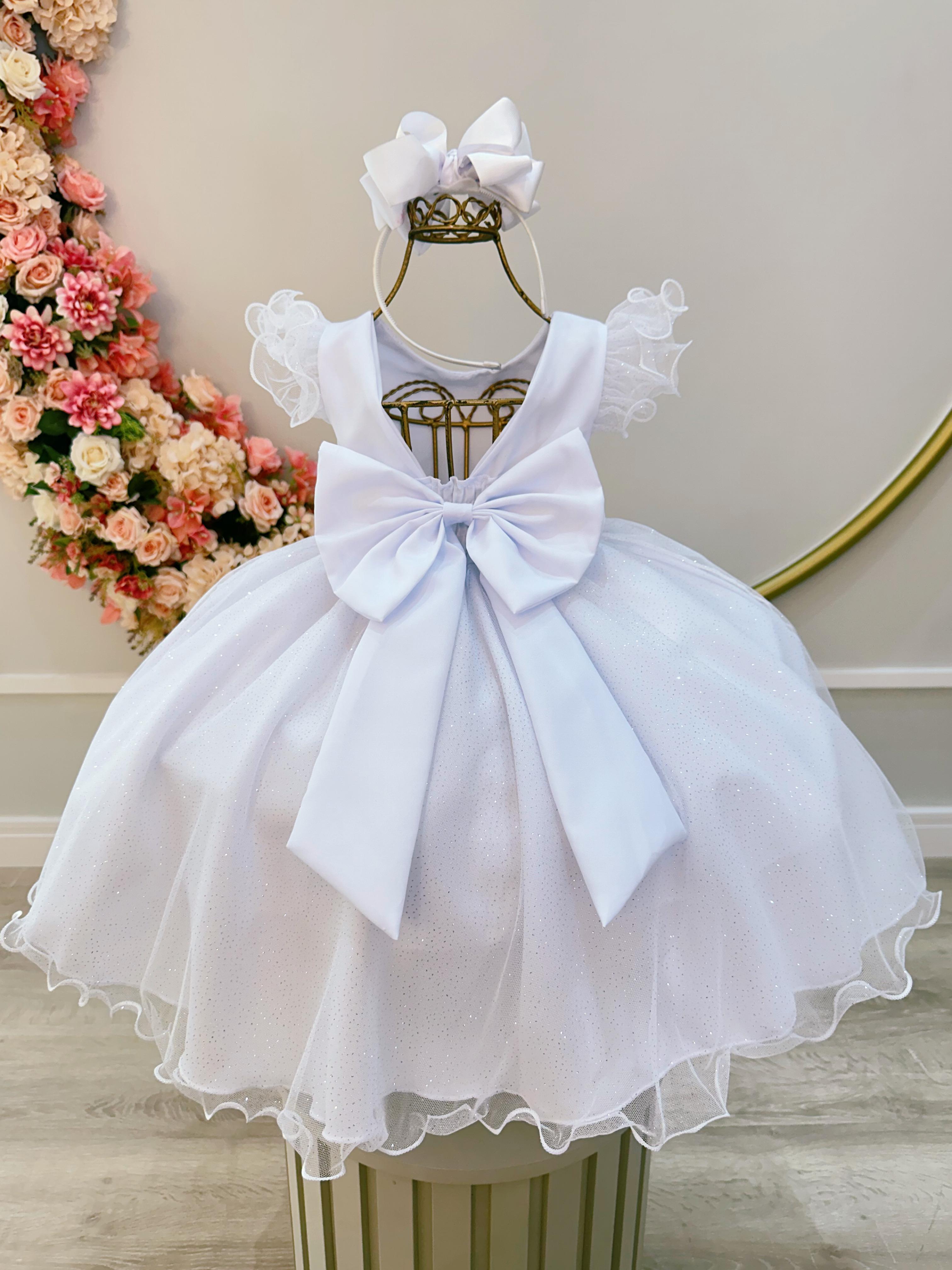 Vestido Infantil Branco Luxo C/ Cinto de Strass - Rosa Charmosa Atacado