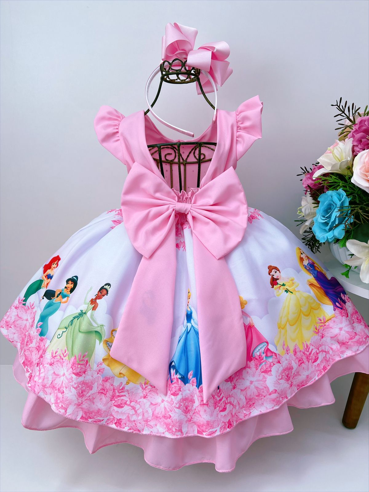 Vestido Infantil Princesas da Disney Rosa Bebê Floral Luxo - Rosa Charmosa  Atacado