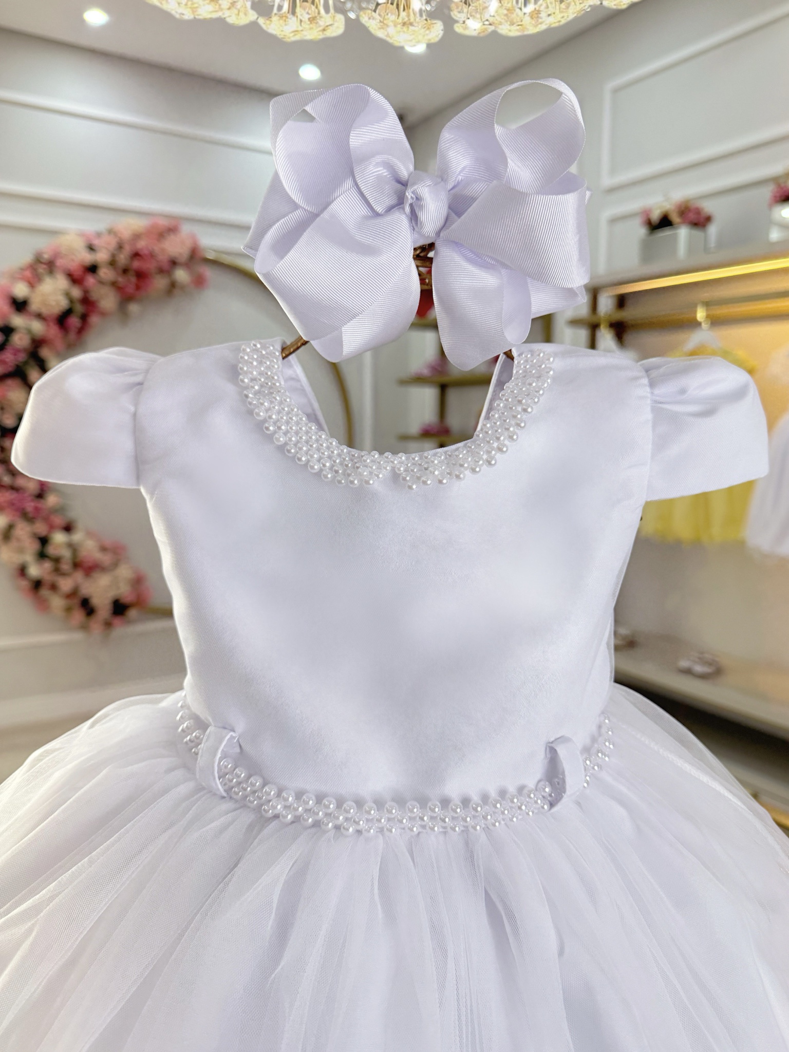 Vestido Infantil Branco Luxo C/ Pérolas Daminhas Festas - Rosa Charmosa ...