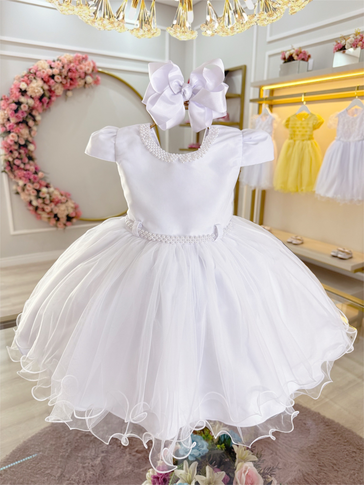 Vestido Infantil Branco Luxo C/ Pérolas Daminhas Festas - Rosa Charmosa ...