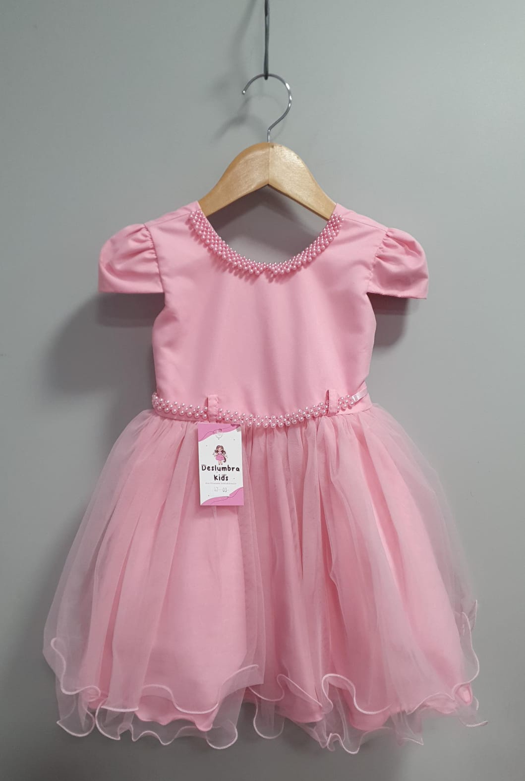 Vestido Infantil Rosa Luxo C/ Pérolas Daminha Festas