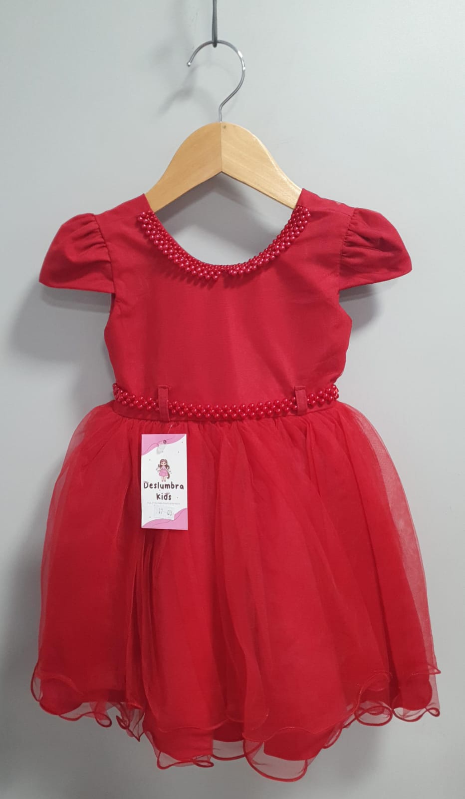 Vestido Infantil Vermelho Luxo C/ Pérolas Daminhas Festas