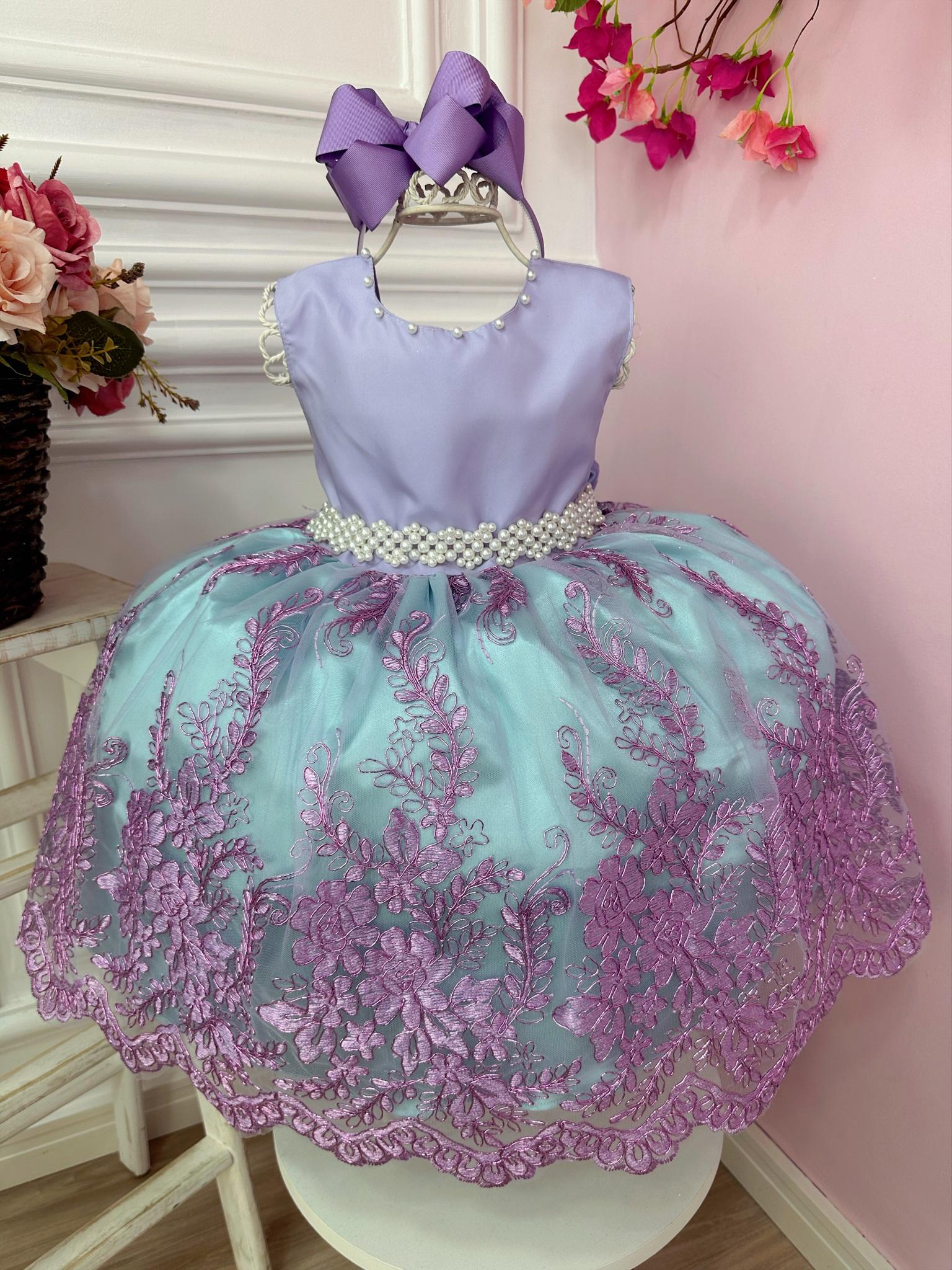 Vestido Infantil Ariel Princesa C/ Renda e Cinto de Pérolas