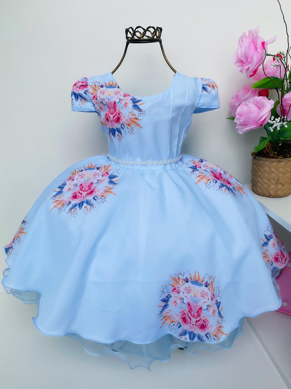 Vestido Infantil Azul Bebê Princesa Festa Luxo Aniversário - Rosa Charmosa  Atacado