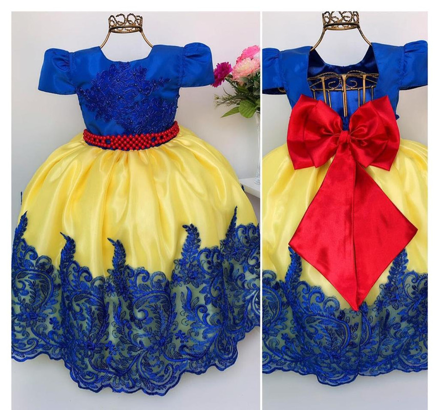 Vestido Infantil Branca de Neve Renda Luxo Festa Aniversário