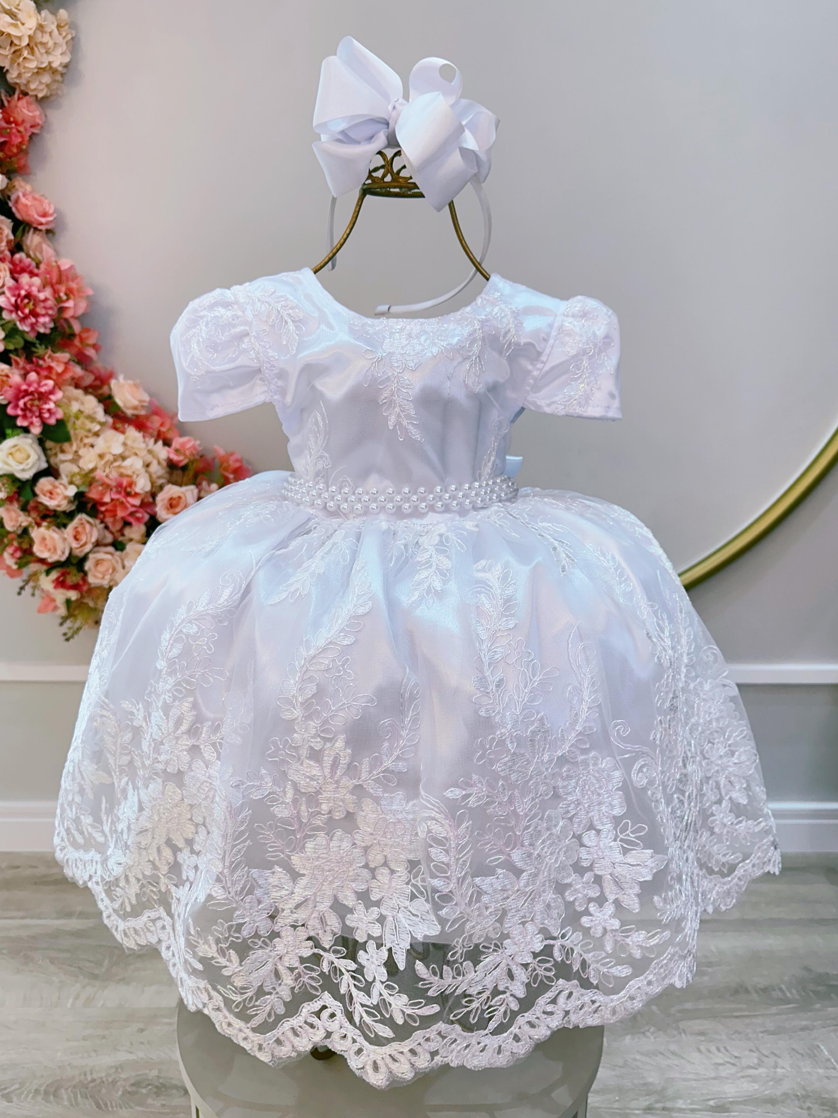 Vestido Infantil Branco C/ Renda Metalizada Casamento