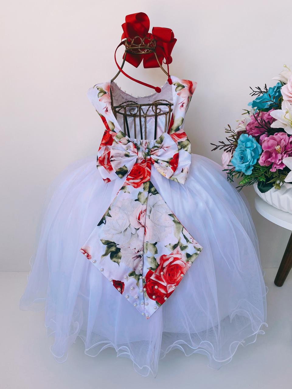 Vestido de florista 2024 vermelho com branco