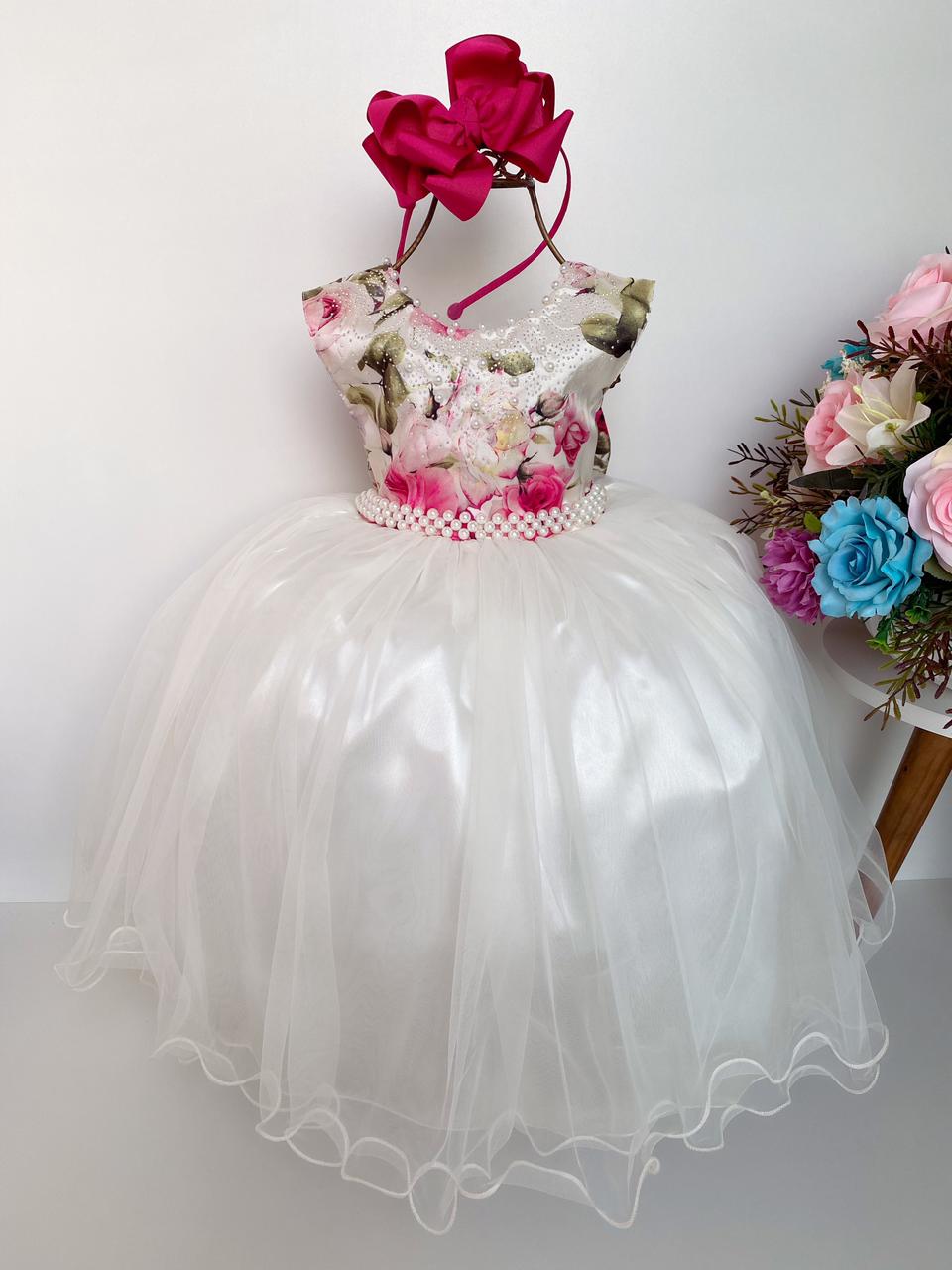 Vestido Infantil Damas Florista Marfim Luxo Floral Pink