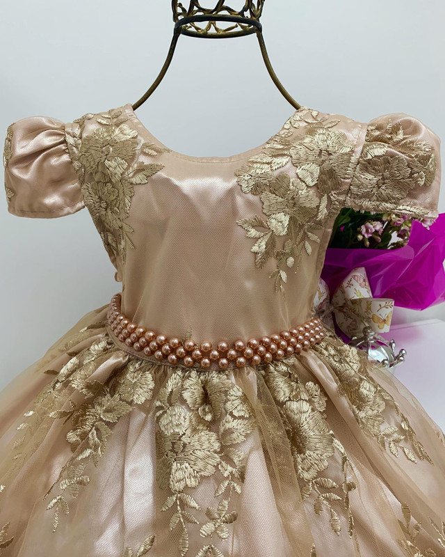 Vestido Infantil Rosa Dourado Realeza Princesa