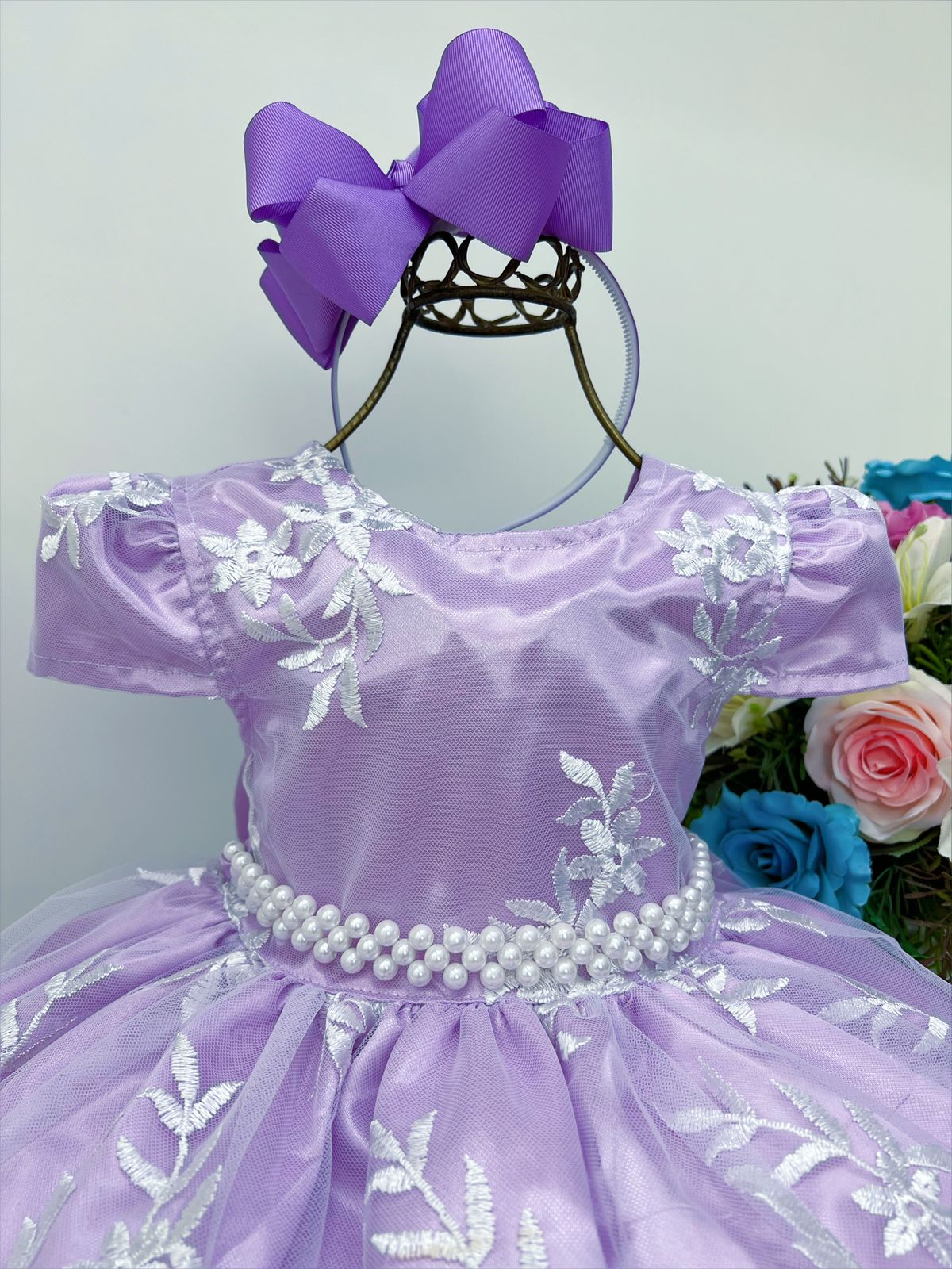 Vestido Infantil Princesa Sofia Lilás C/ Cinto de Pérolas - Rosa Charmosa  Atacado