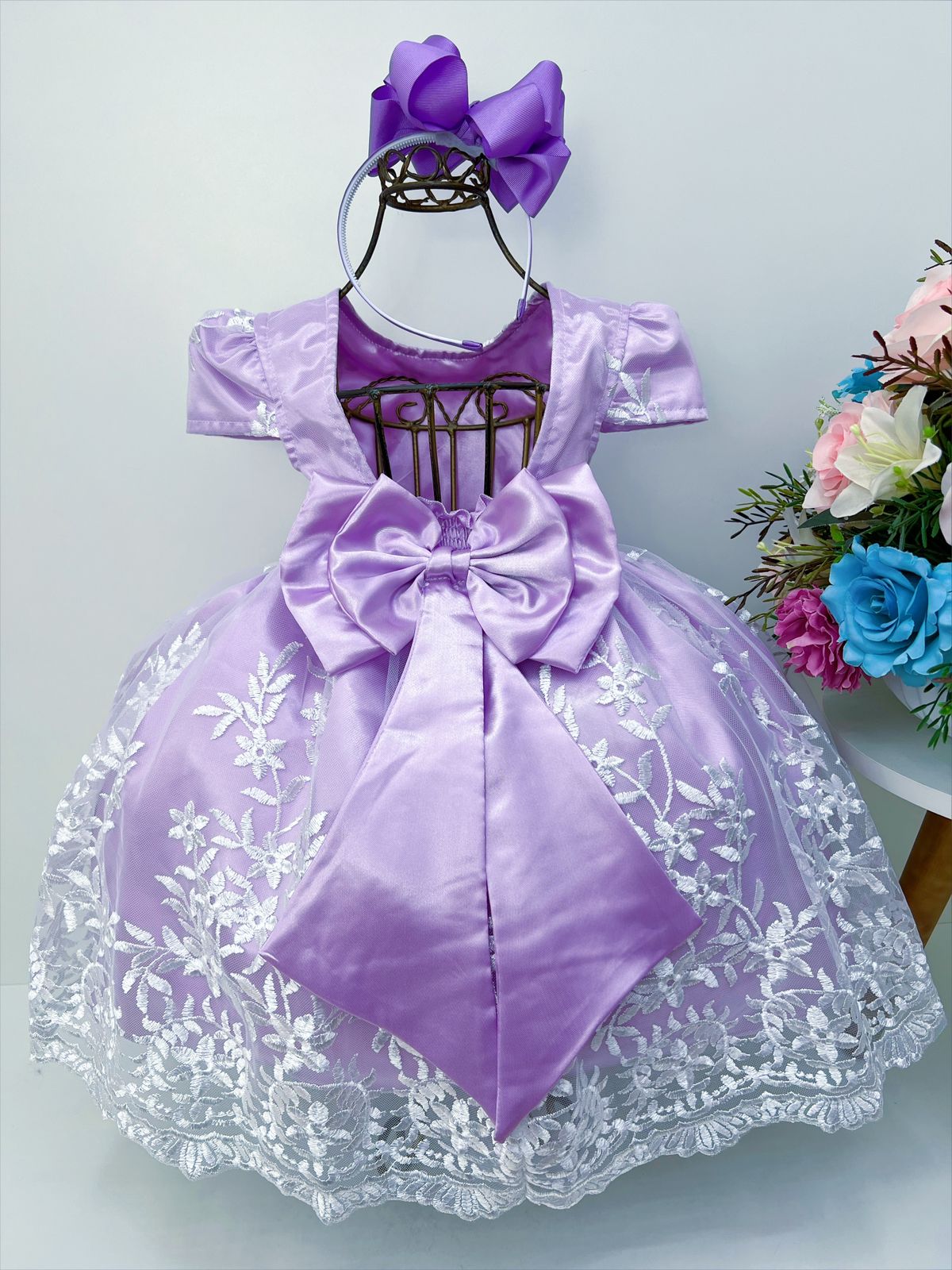 Vestido Infantil Princesa Sofia Lilás C/ Cinto de Pérolas - Rosa Charmosa  Atacado