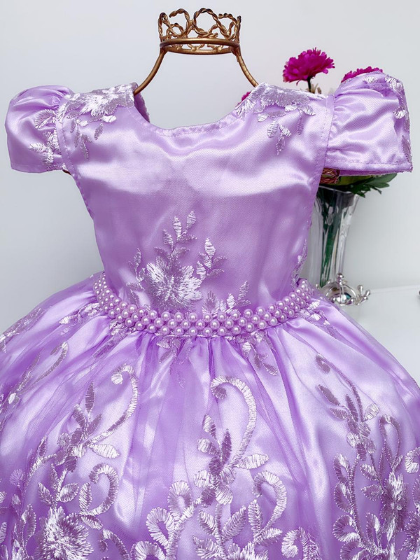 Vestido de luxo Lilás Renda Realeza princesa Sofia tamanho 2