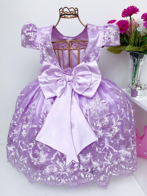 Vestido de luxo Lilás Renda Realeza princesa Sofia tamanho 2