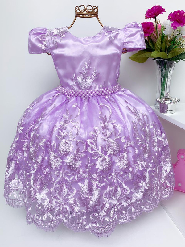 Vestido Infantil Lilás Renda Realeza Princesa Luxo Festas