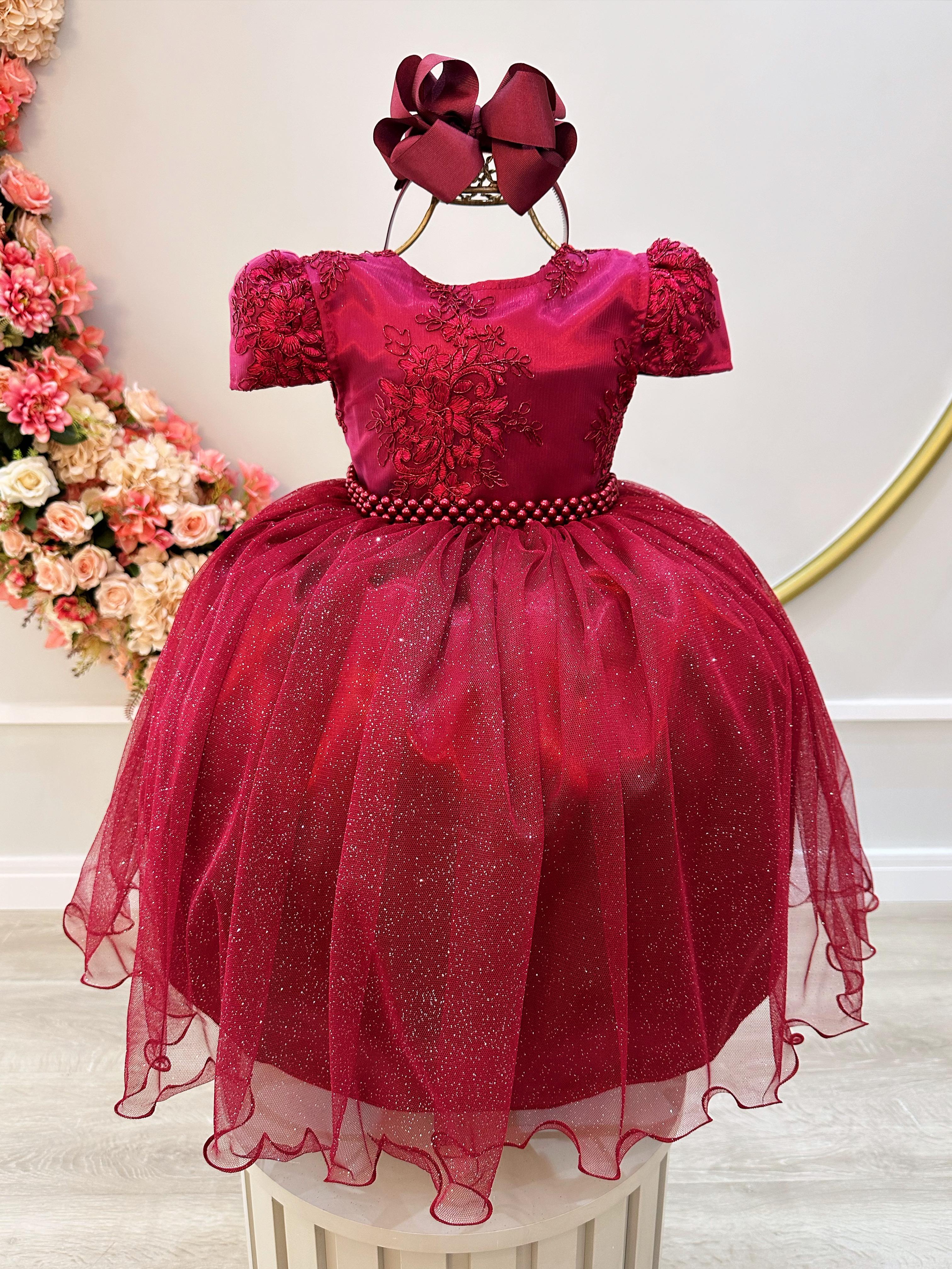 Vestido Infantil Marsala Tule C/ Renda Metalizada Casamento