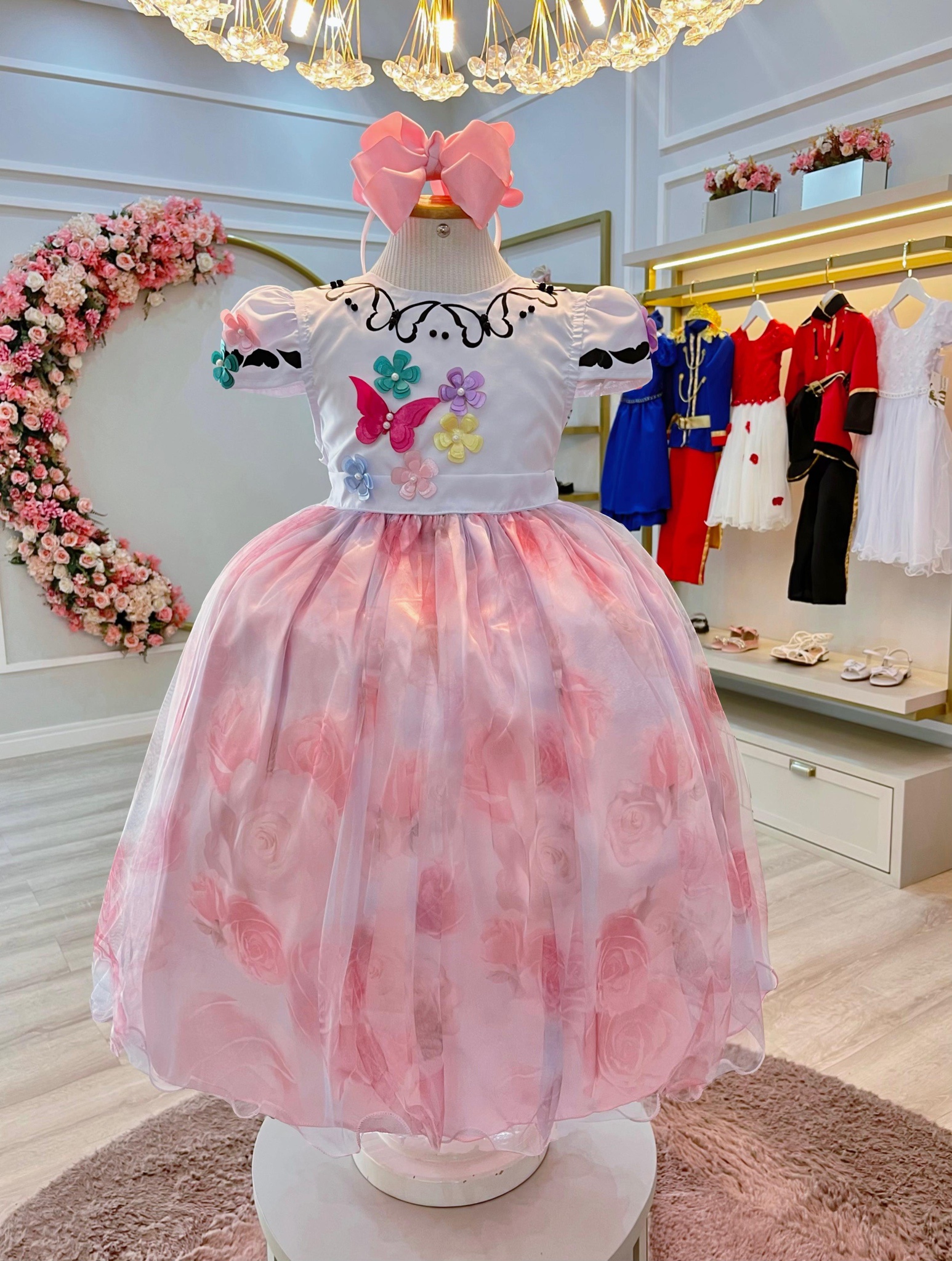 Vestido Infantil Jardim Encantado Festas C/ Apliques Luxo