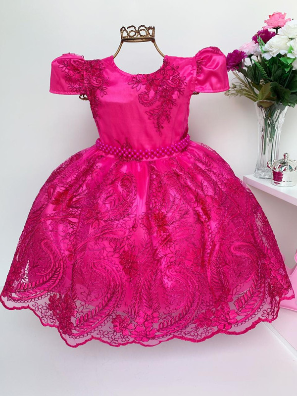 Vestido Infantil Festa Princesa Rosa Pink Vestido para Crianças Meninas  Vestido Elegante Luxo Princesas