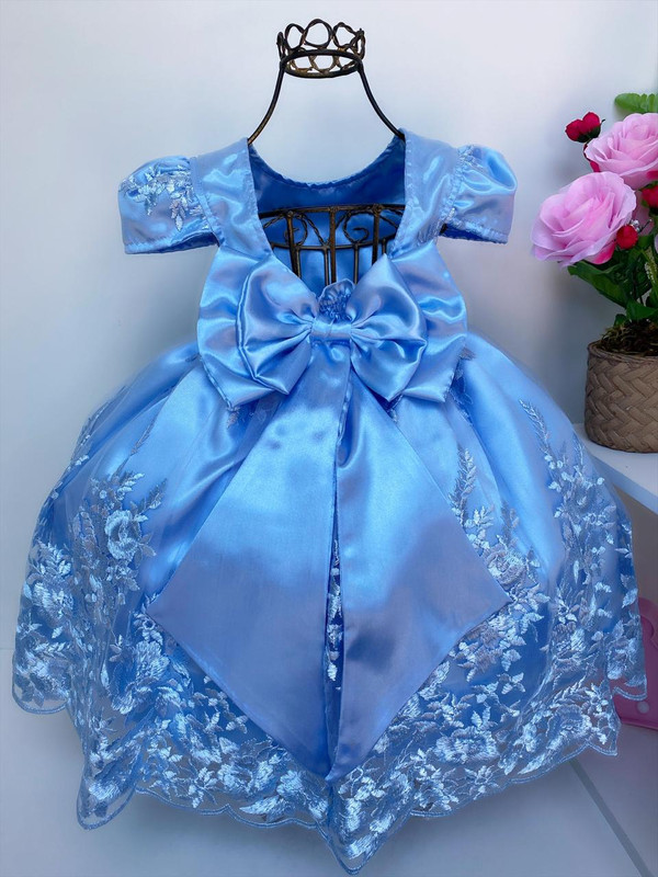 Vestido Infantil Realeza Azul Renda Luxo Princesas Pérolas - Rosa Charmosa  Atacado