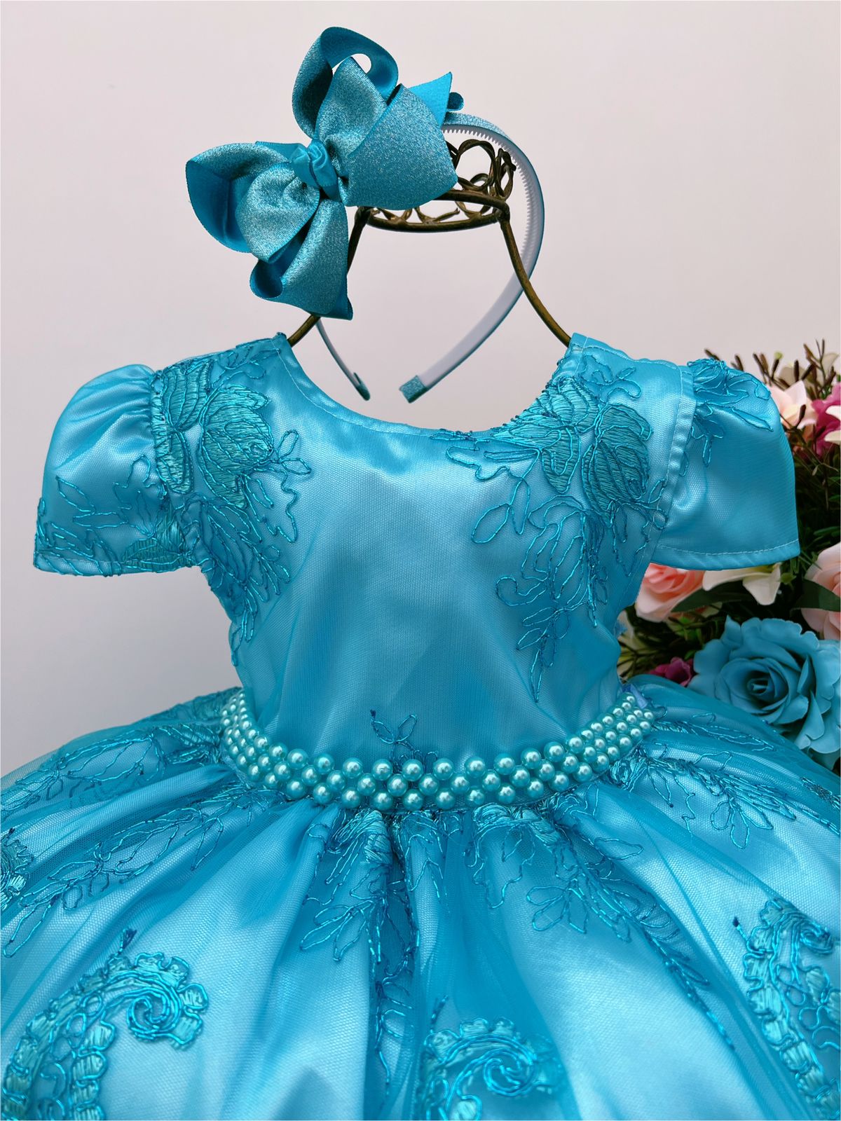 Vestido Infantil Realeza Azul Tiffany Renda Luxo Princesas - Rosa Charmosa  Atacado