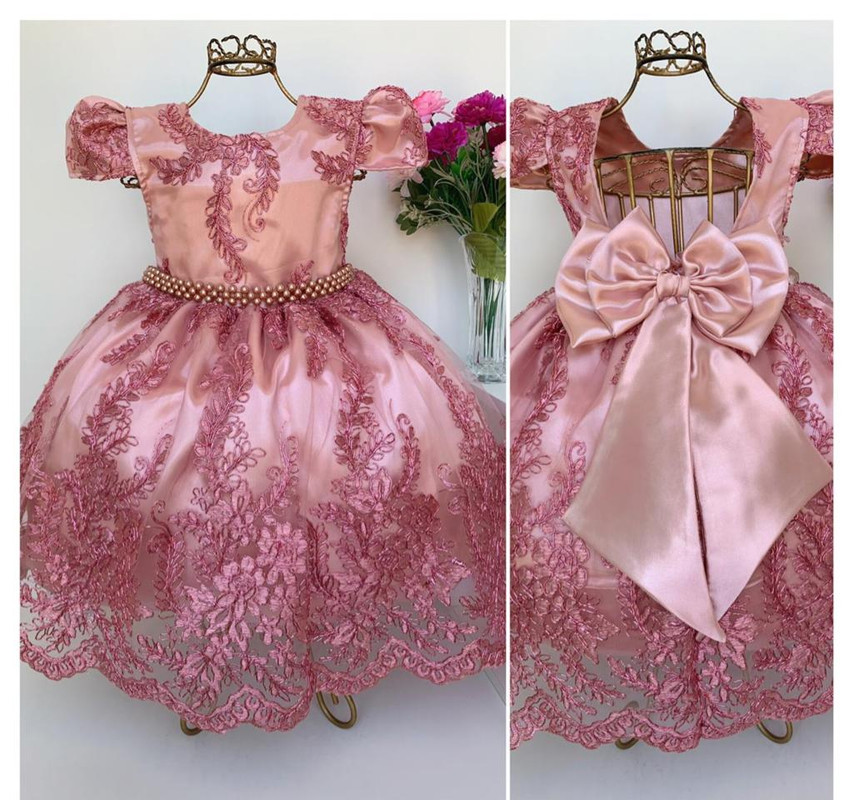 Vestido Infantil Realeza Rosê Renda Luxo Princesas