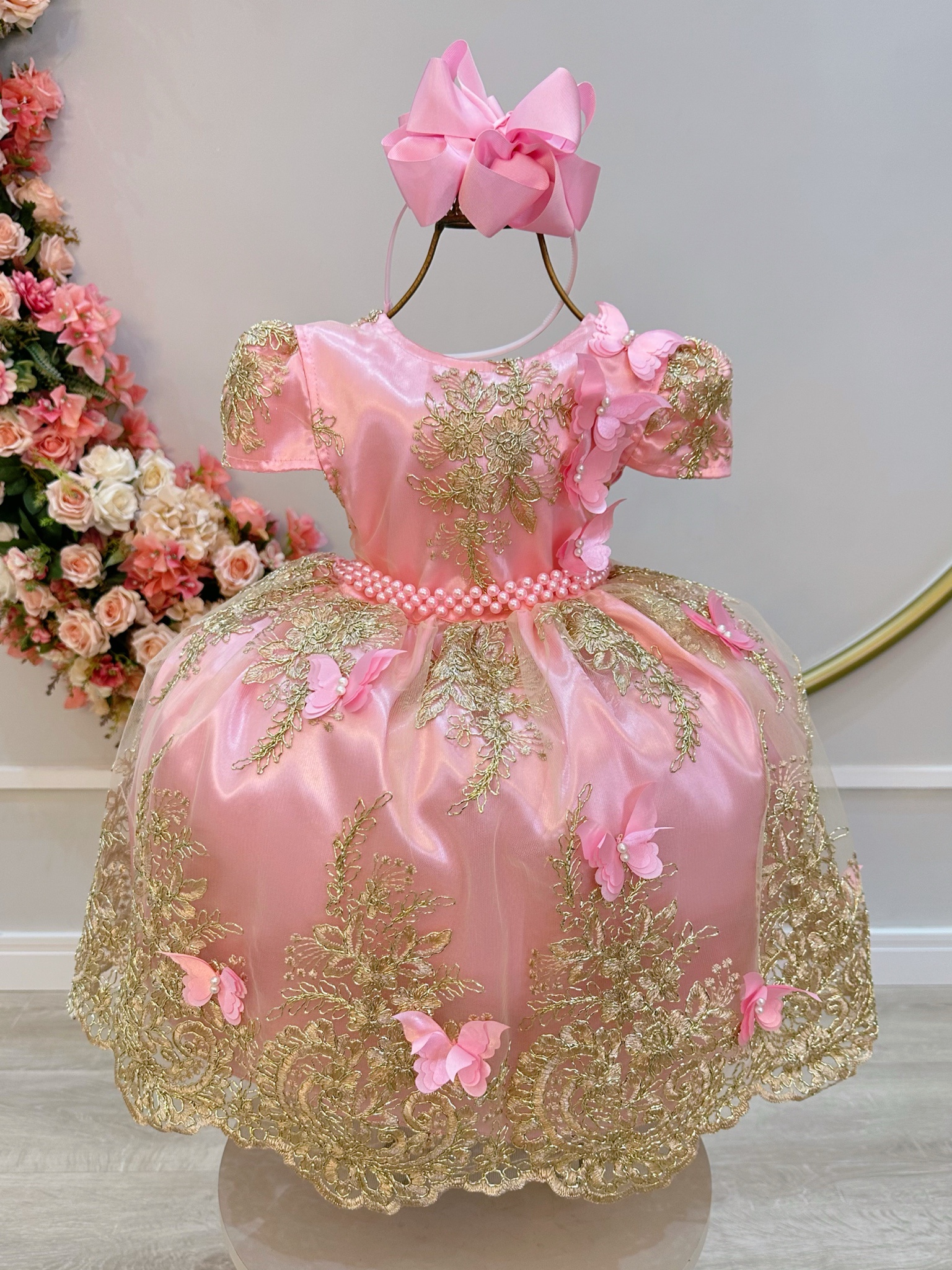 Vestido Infantil Rosa Jardim Encantado Com Renda Realeza